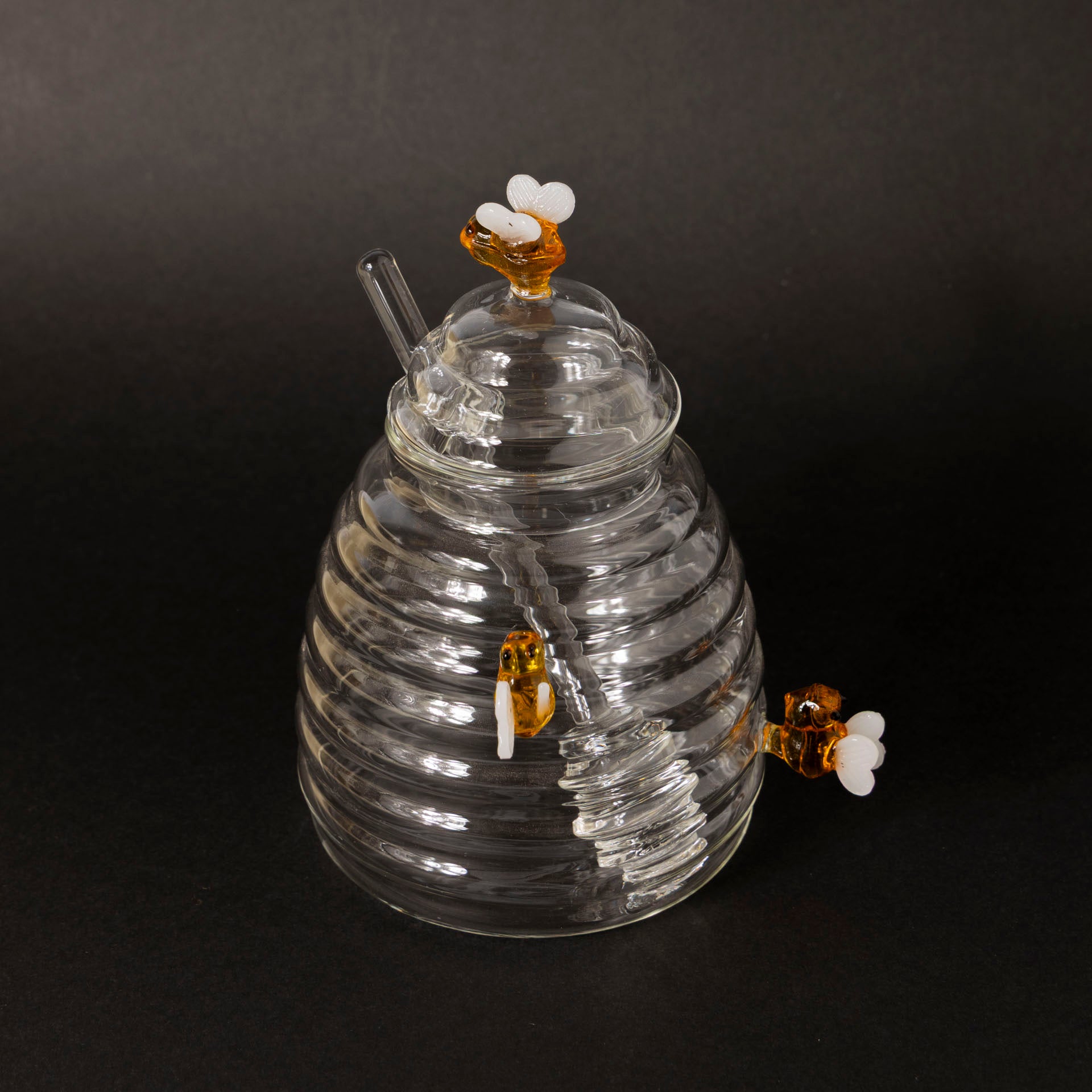 Handcrafted Glass Honey Pot with Dipper & Bee Accents