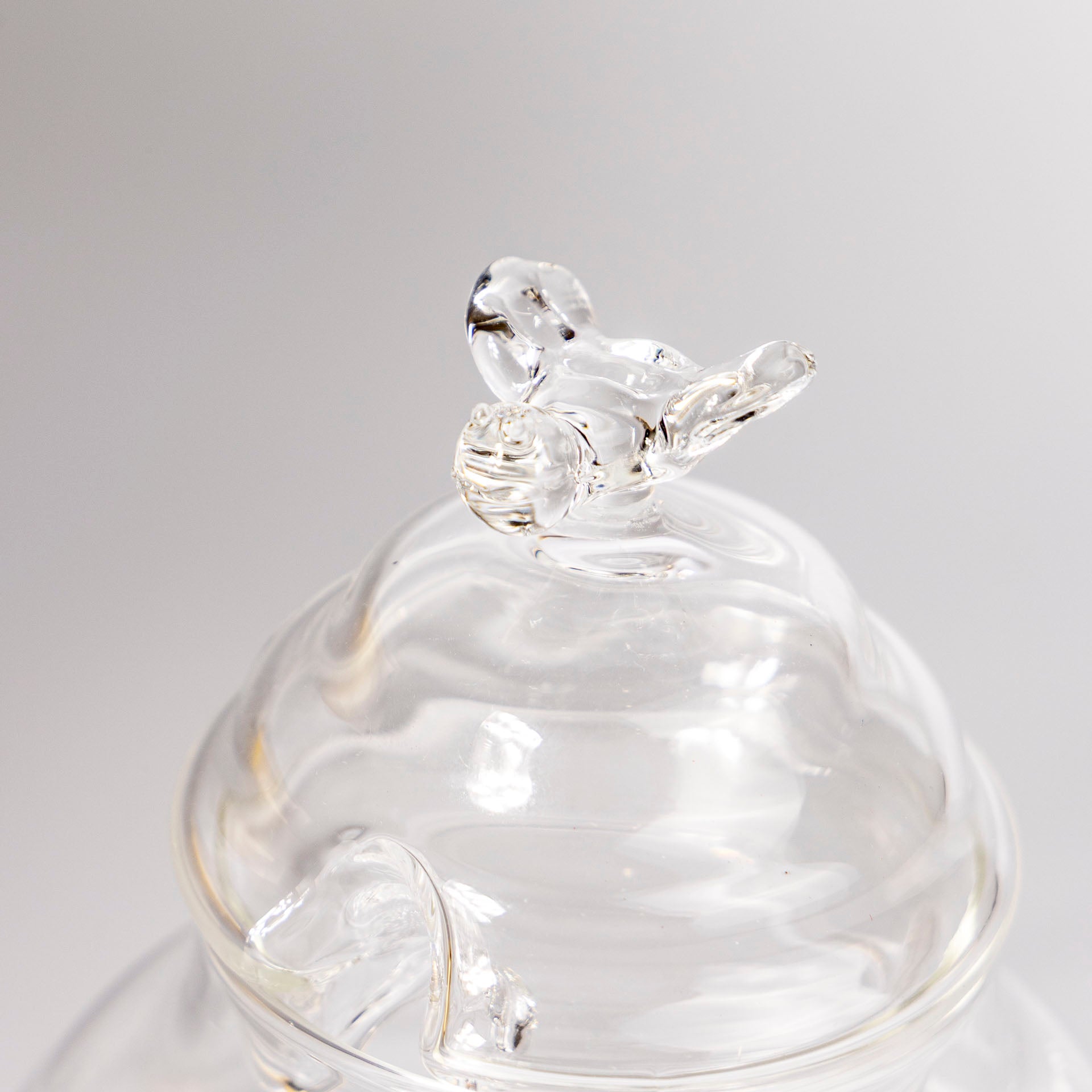 Handcrafted Clear Glass Honey Pot with Dipper