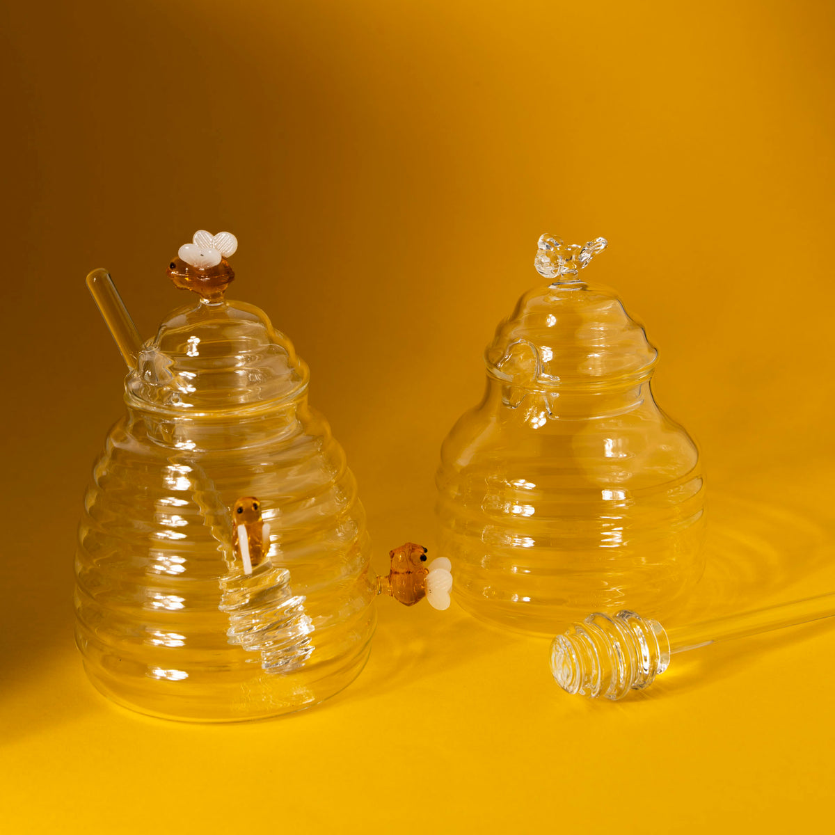 Handcrafted Glass Honey Pot with Dipper & Bee Accents