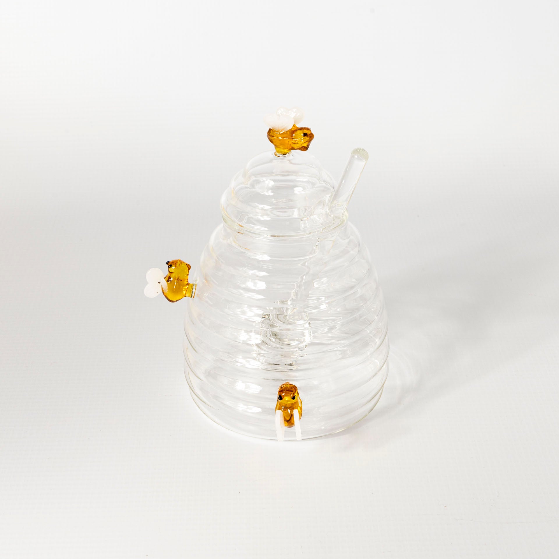 Handcrafted Glass Honey Pot with Dipper & Bee Accents
