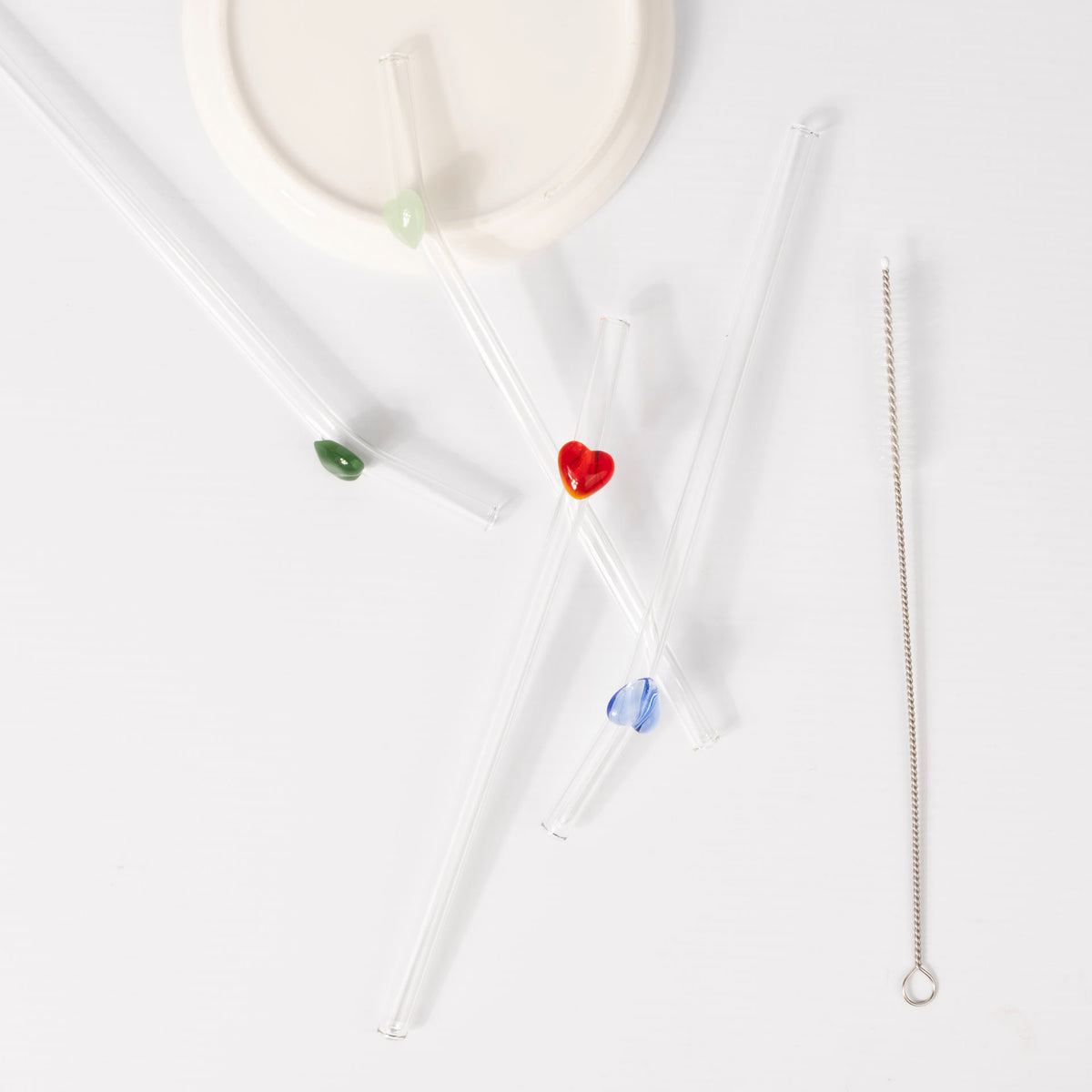 Glass Straws with Heart Accent (set of 4)