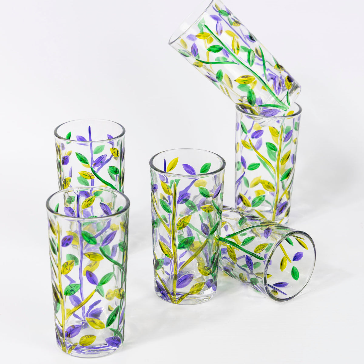 Lavender Floral Glass Tumblers (set of 6 - assorted sizes)