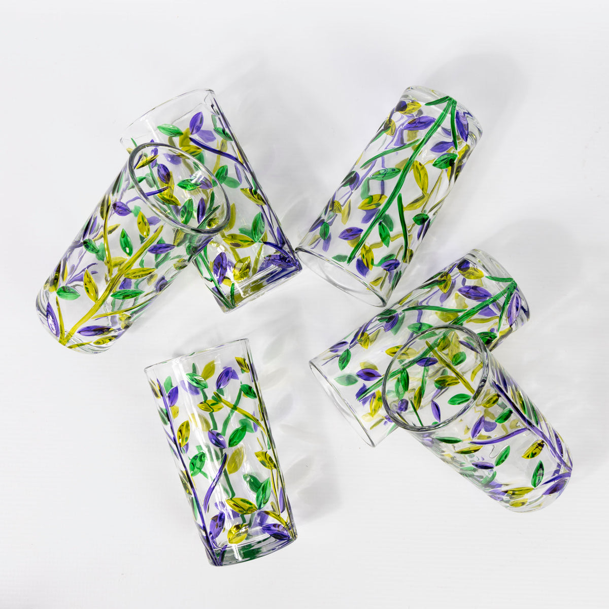Lavender Floral Glass Tumblers (set of 6 - assorted sizes)