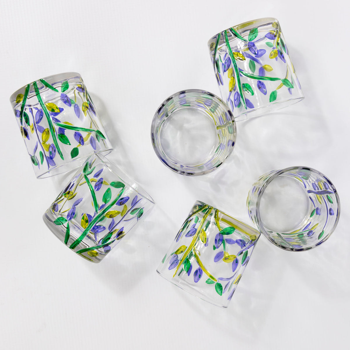 Lavender Floral Glass Tumblers (set of 6 - assorted sizes)