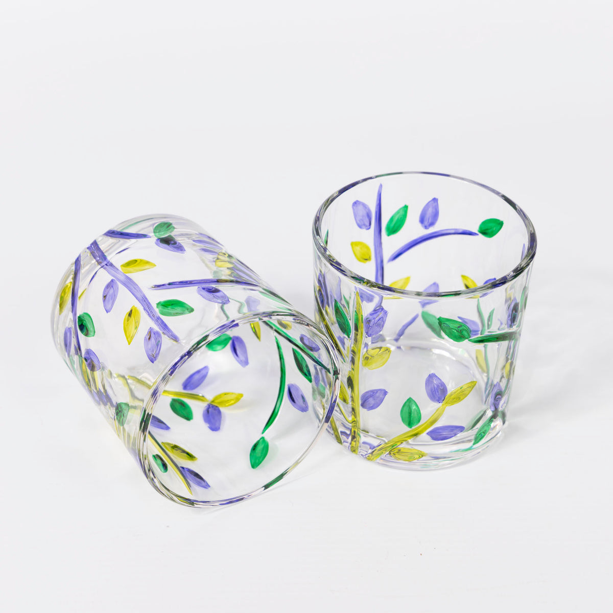 Lavender Floral Glass Tumblers (set of 6 - assorted sizes)