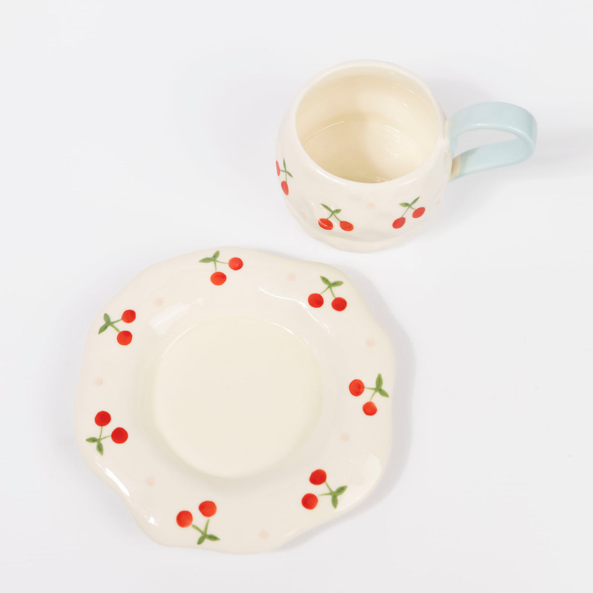 Cherries Ceramic Cup and Saucer Set (assorted colours)
