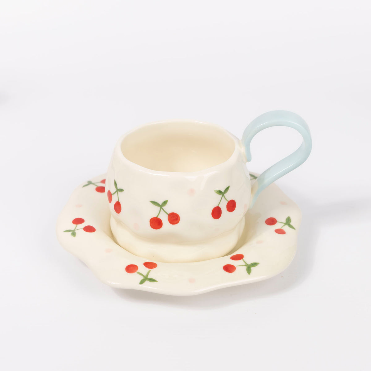 Cherries Ceramic Cup and Saucer Set (assorted colours)