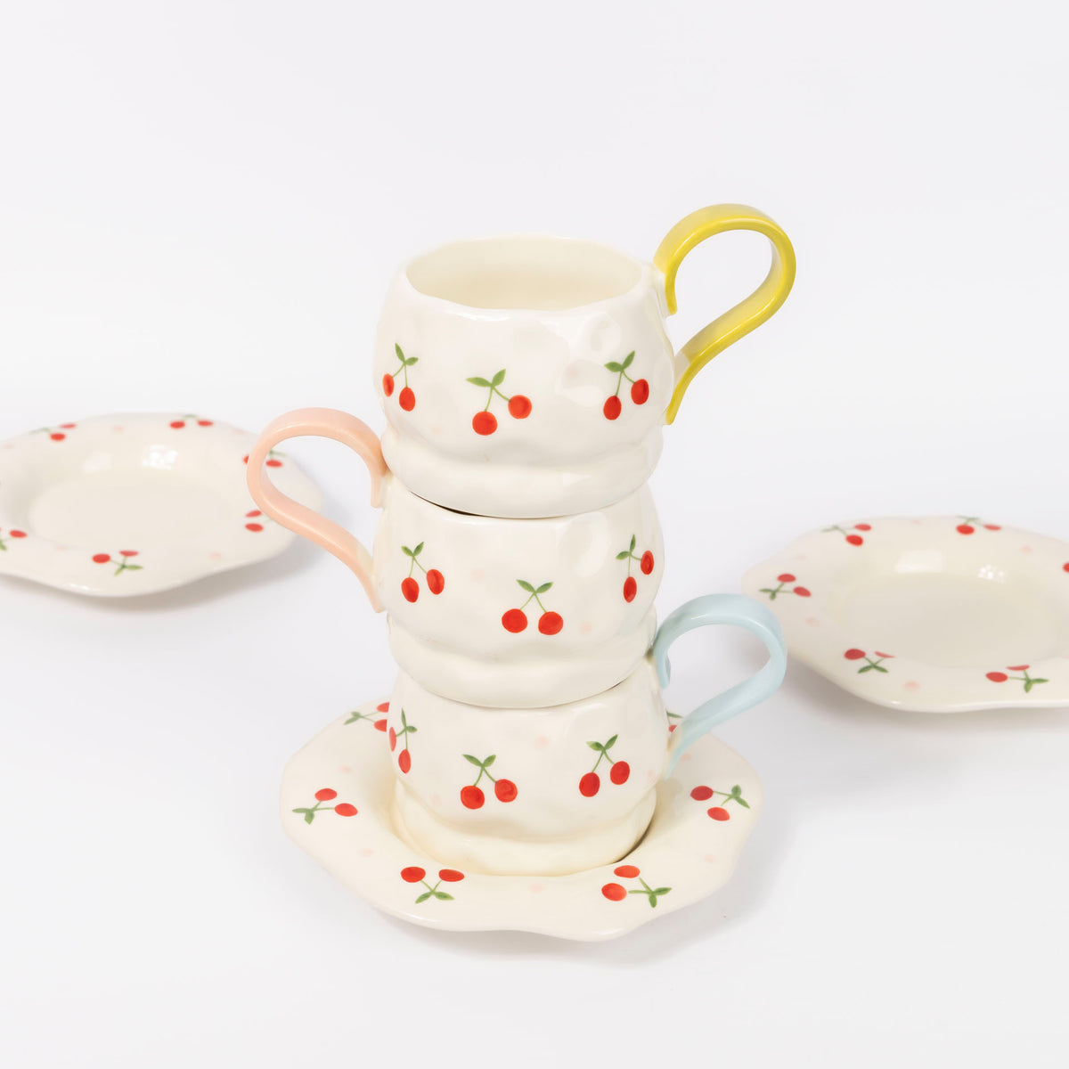 Cherries Ceramic Cup and Saucer Set (assorted colours)