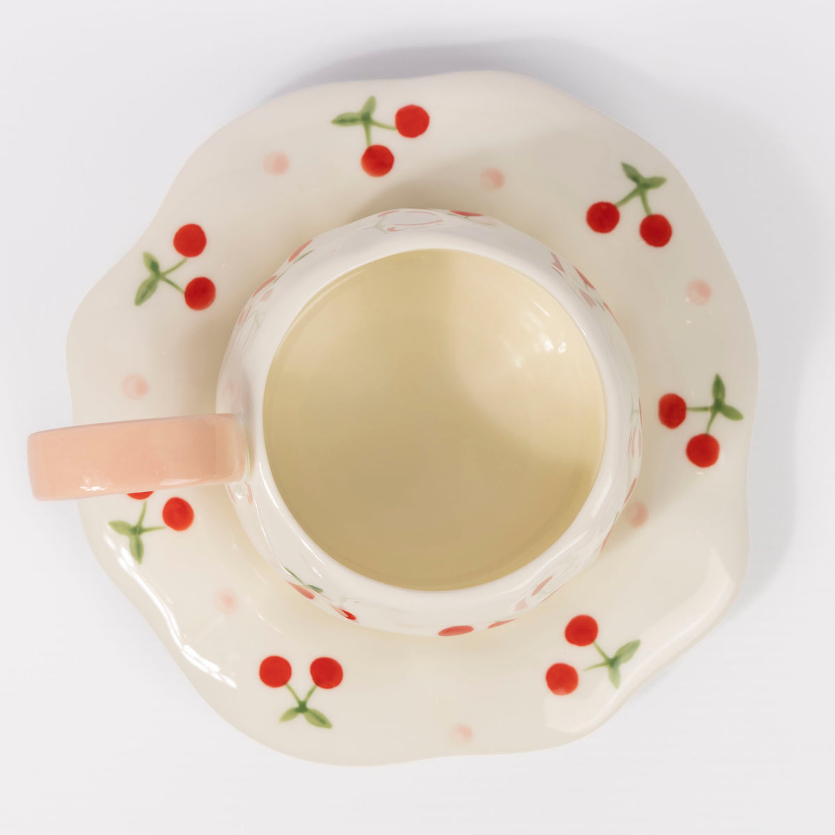 Cherries Ceramic Cup and Saucer Set (assorted colours)