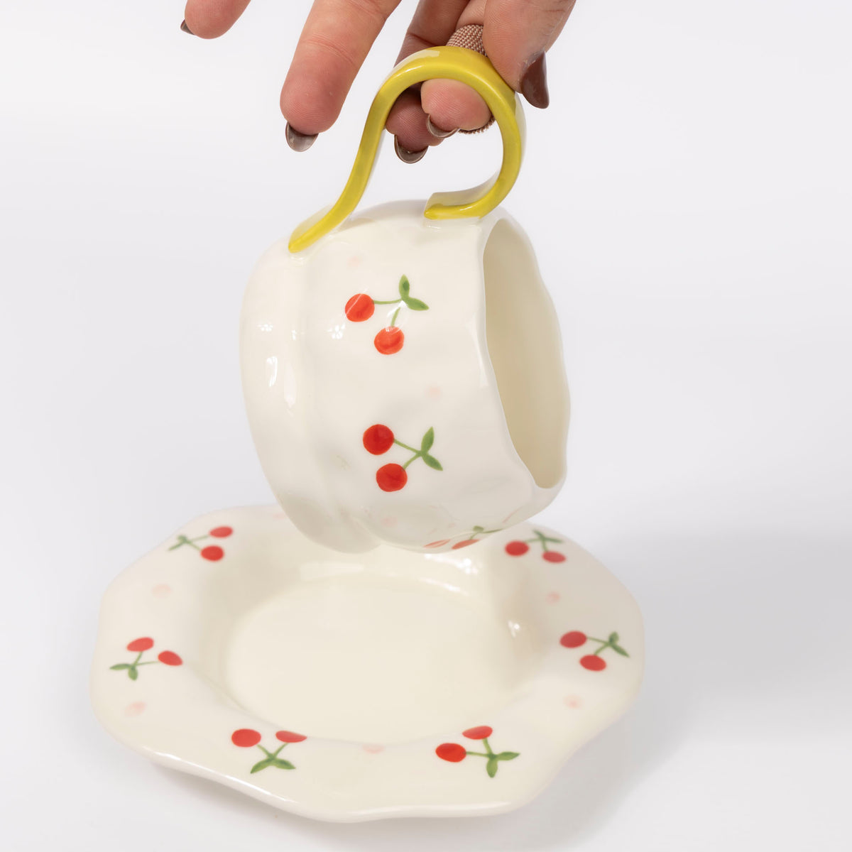 Cherries Ceramic Cup and Saucer Set (assorted colours)