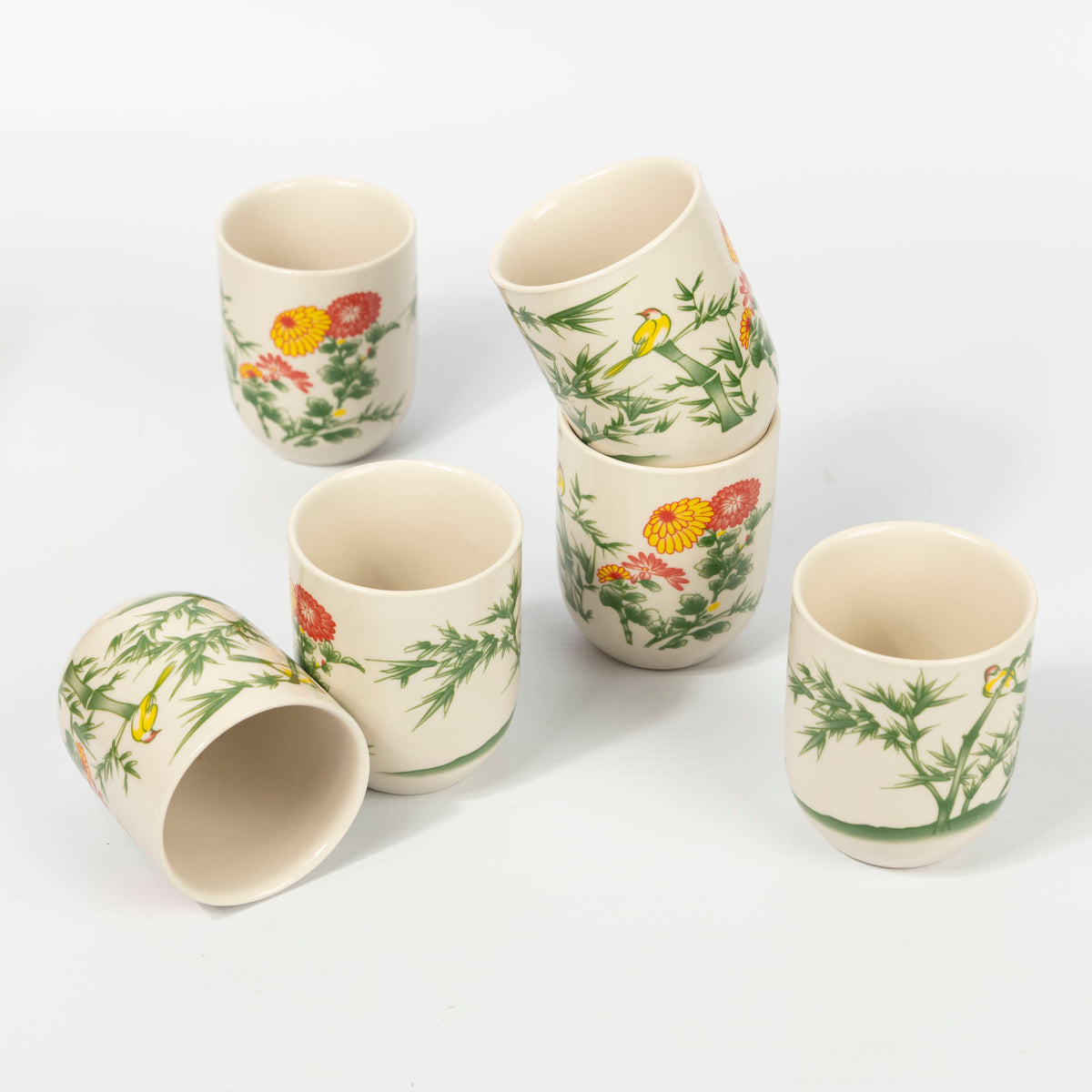 Bamboo and Birds Mini Ceramic Cups (Set of 6)