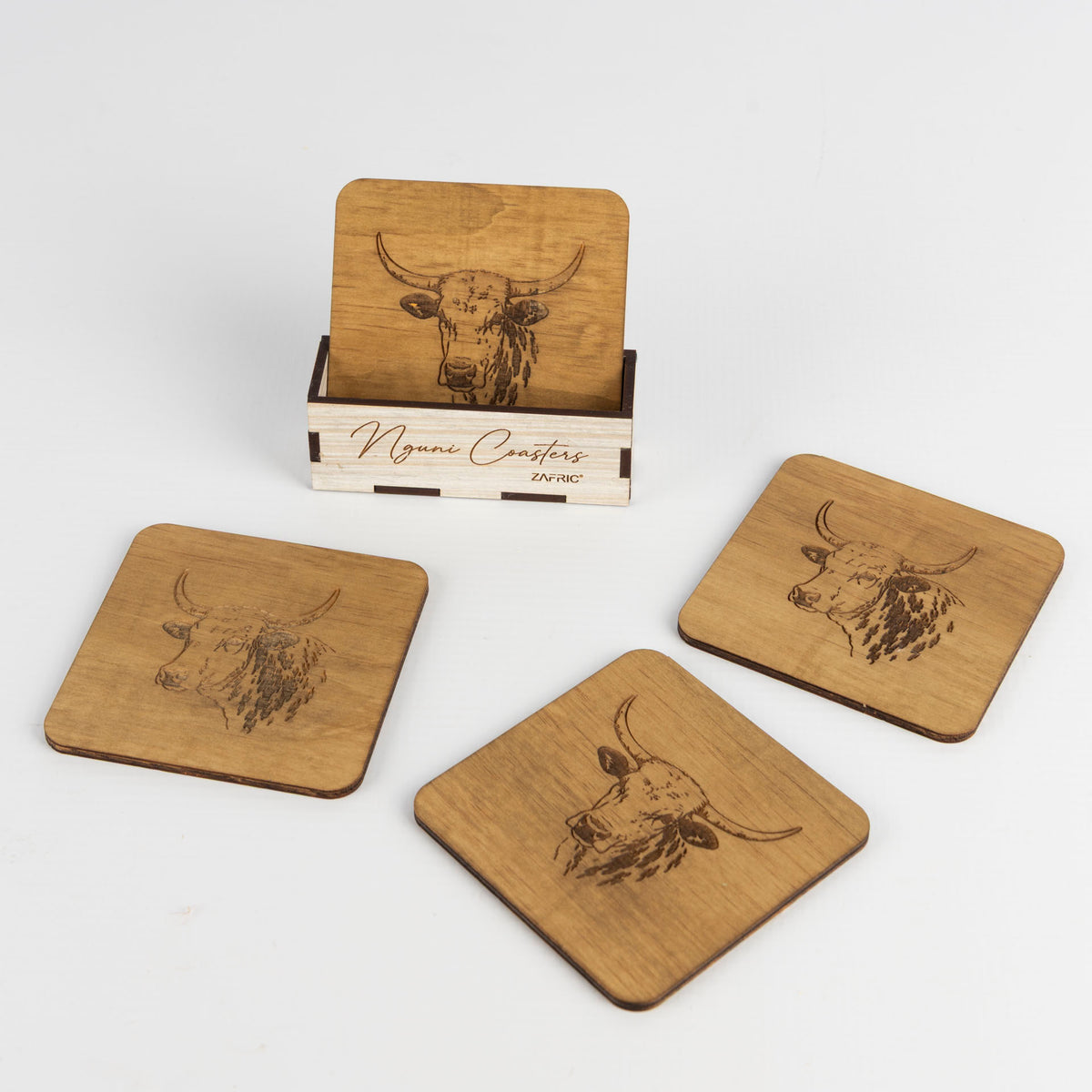 Wooden Nguni Coasters with Stands (set of 4)