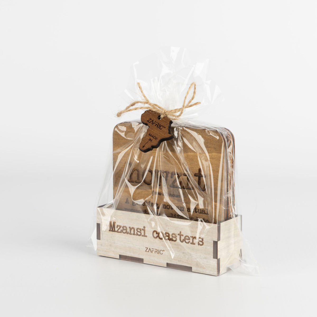 Mzansi Novelty Wooden Coasters with Stand (set of 4)