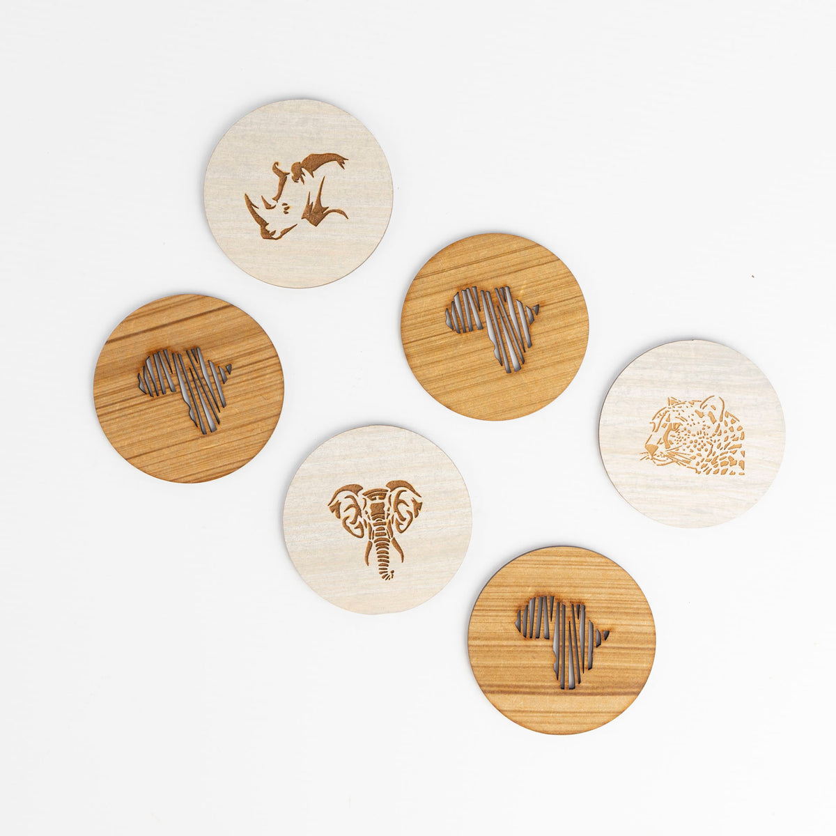 Wooden Africa-Inspired Car Coasters (Set of 2 – assorted styles)