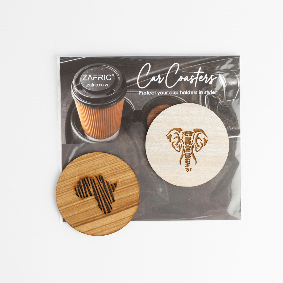 Wooden Africa-Inspired Car Coasters (Set of 2 – assorted styles)