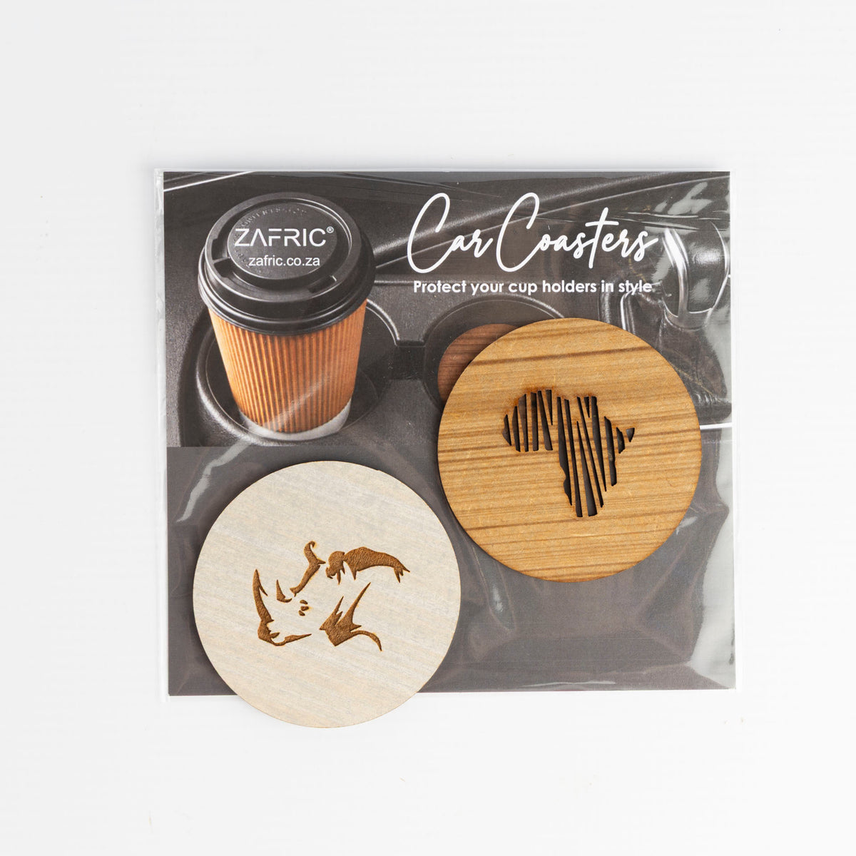 Wooden Africa-Inspired Car Coasters (Set of 2 – assorted styles)