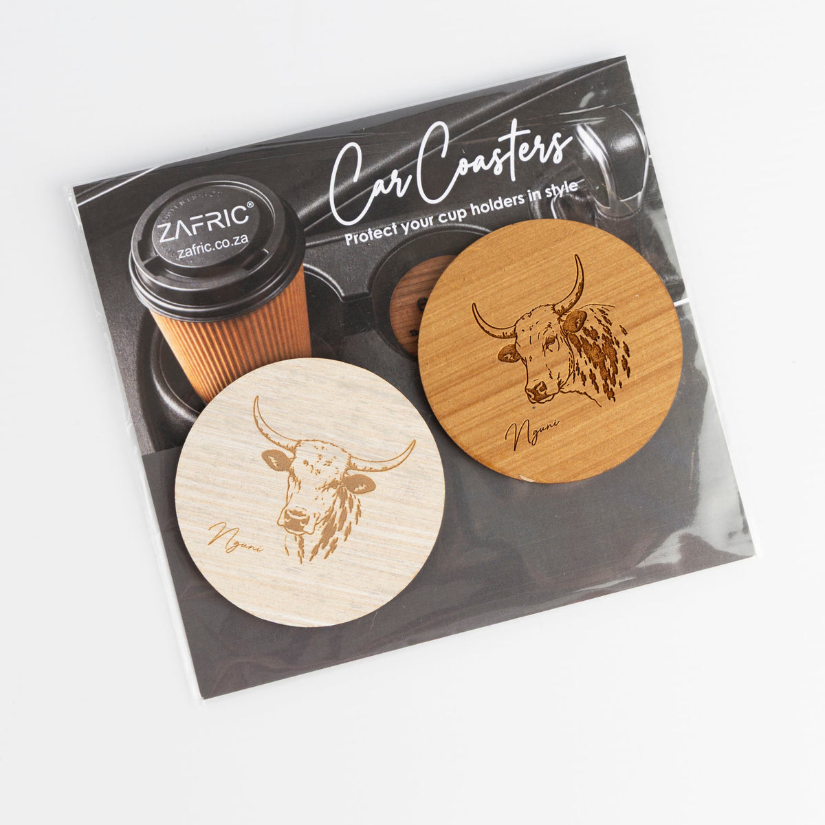 Wooden Nguni Car Coasters (set of 2)
