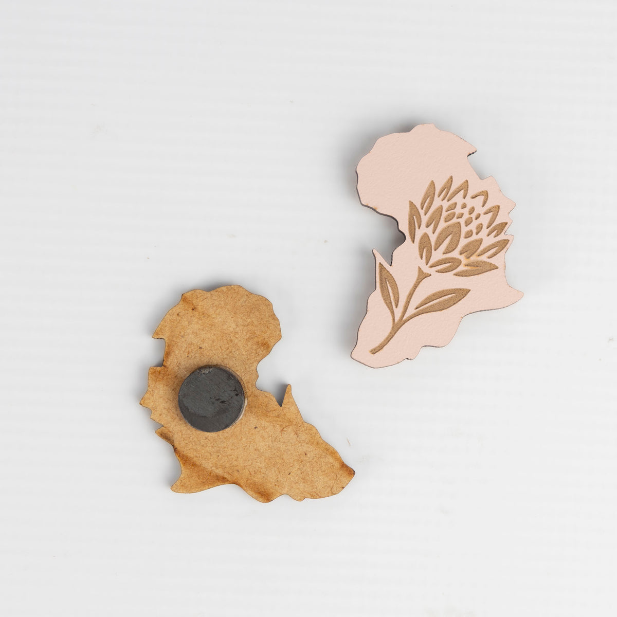 Wooden Africa Magnet with Protea Detail (Dusty Pink or Sage)