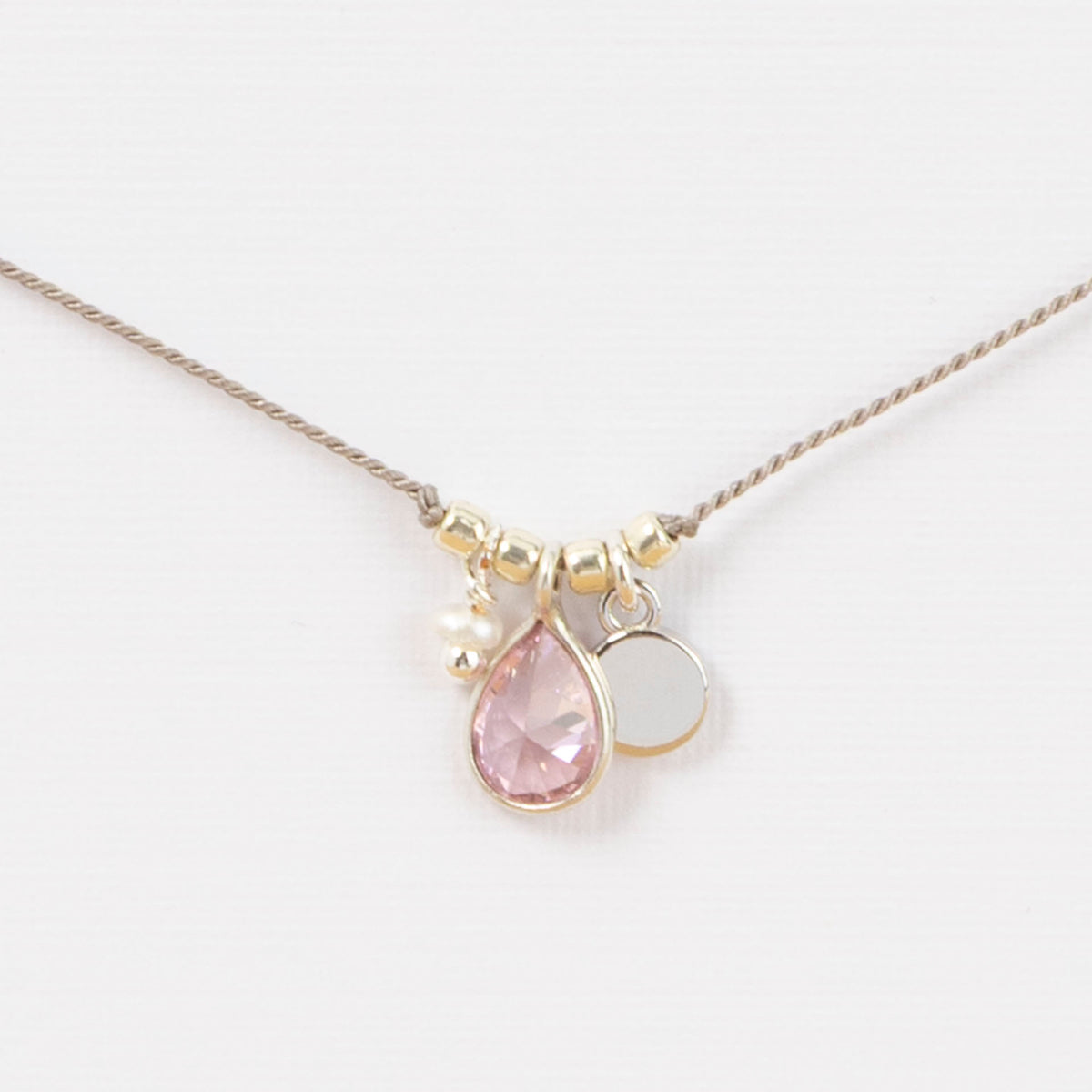 "Little Treasures" Semi Precious Stone, Pearl and Sterling Silver Disc on Silk (assorted)
