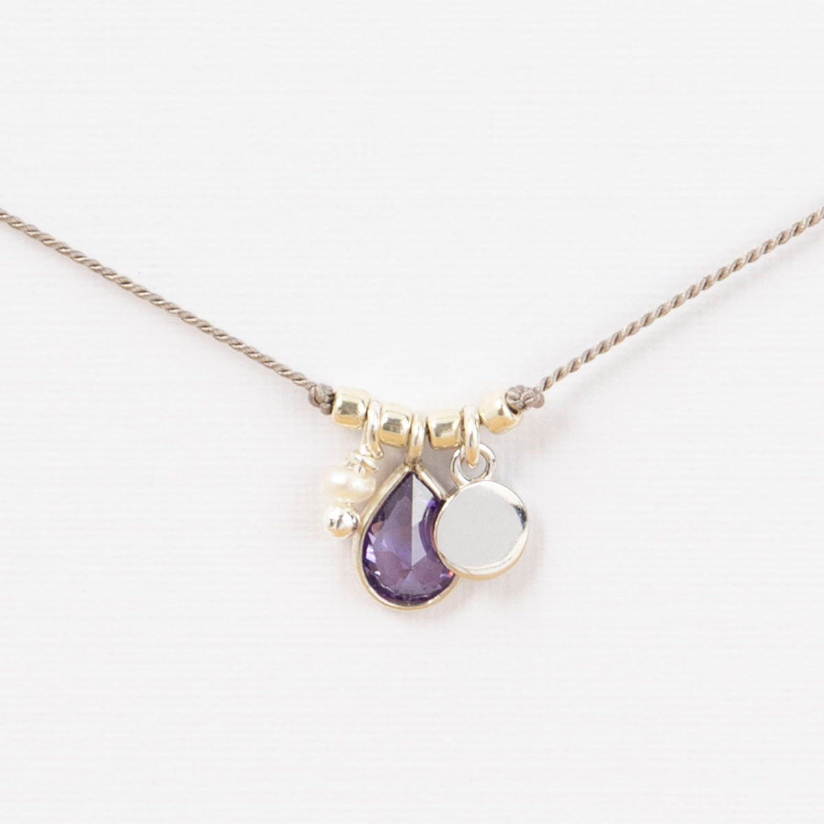 "Little Treasures" Semi Precious Stone, Pearl and Sterling Silver Disc on Silk (assorted)