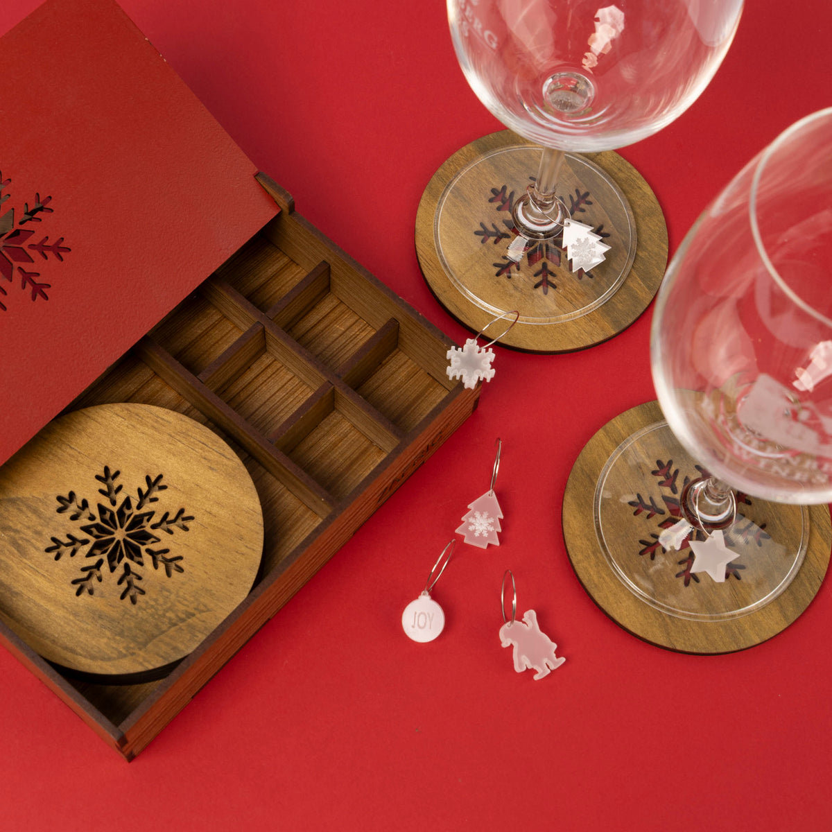 Christmas Coaster & Wine Glass Charm Gift Set