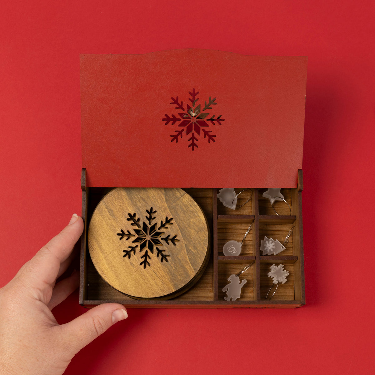 Christmas Coaster & Wine Glass Charm Gift Set