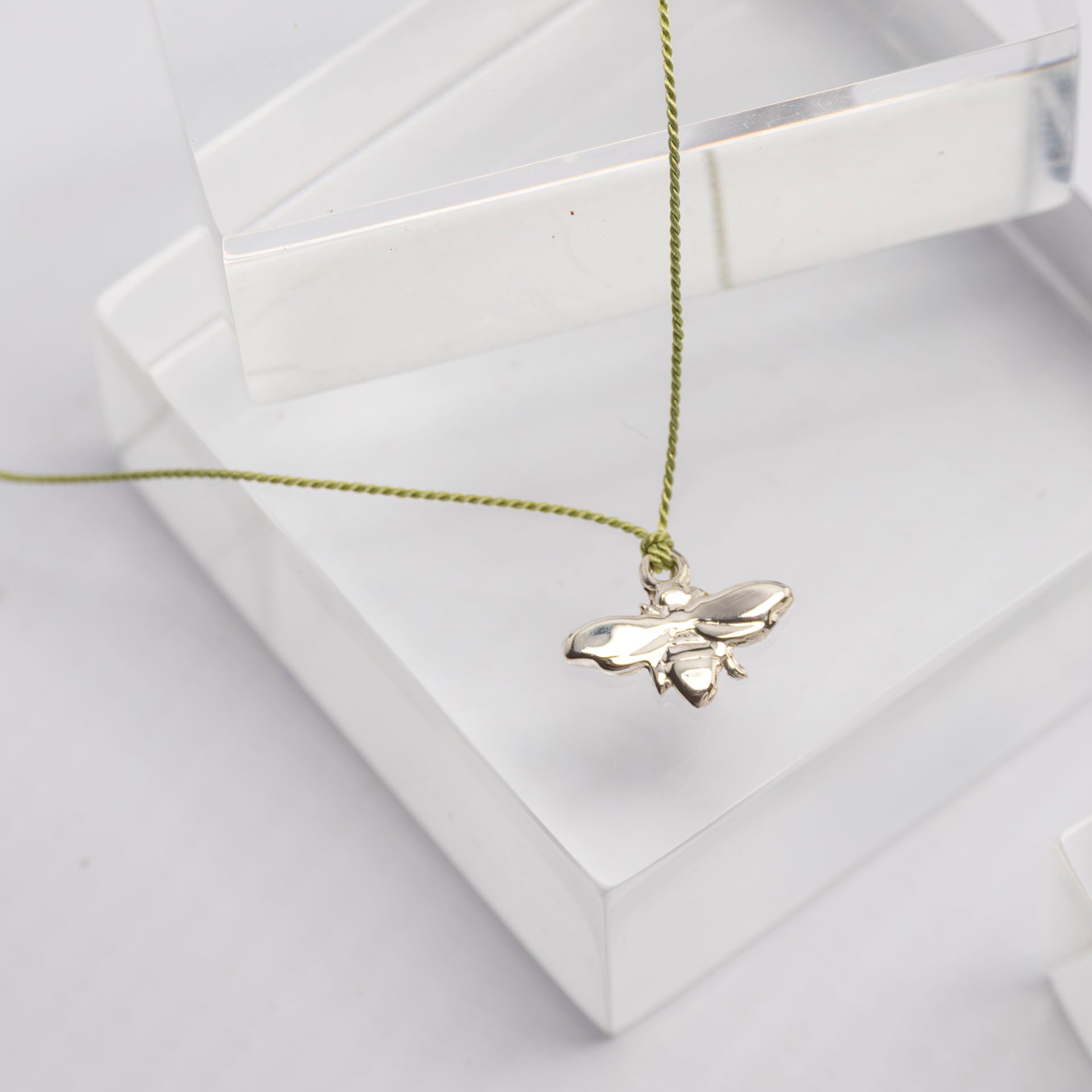 "Be" Bee Charm on Silk Cord Necklace