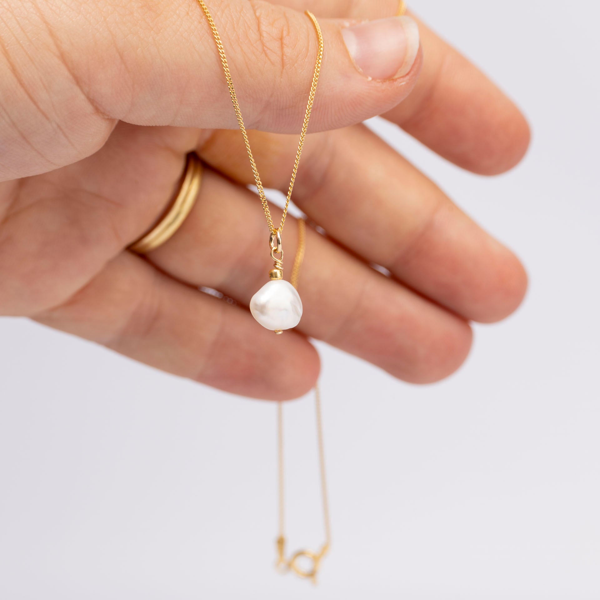 Keshi Pearl Pendant with Gold-Dipped Chain