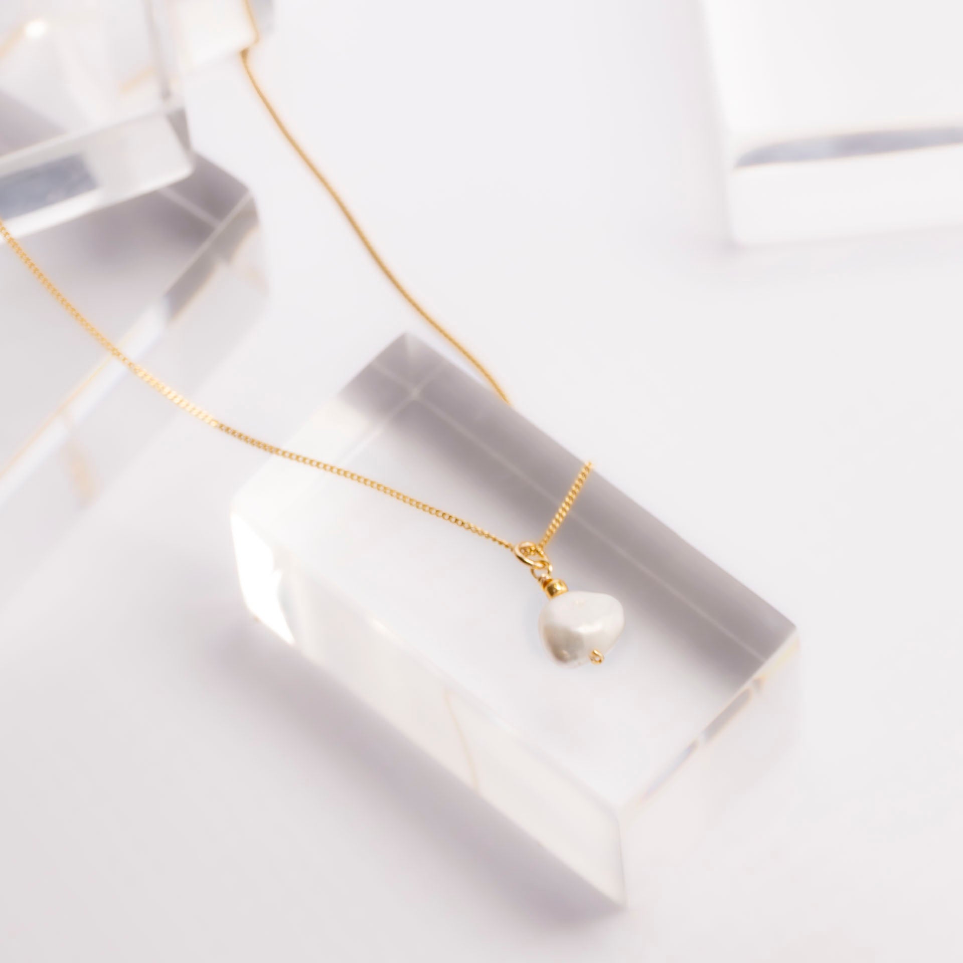 Keshi Pearl Pendant with Gold-Dipped Chain