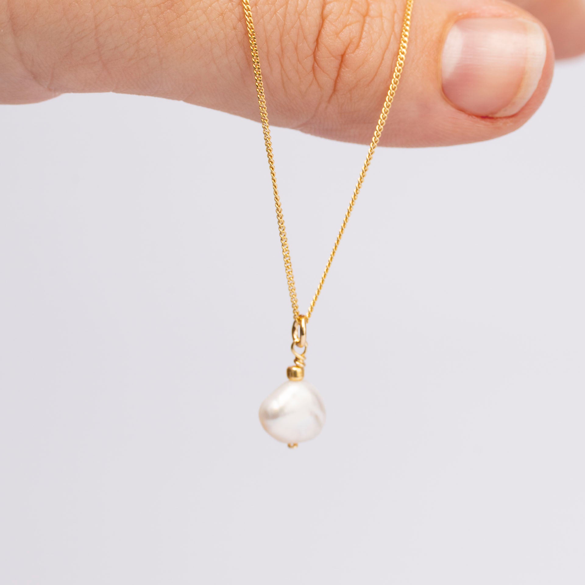 Keshi Pearl Pendant with Gold-Dipped Chain