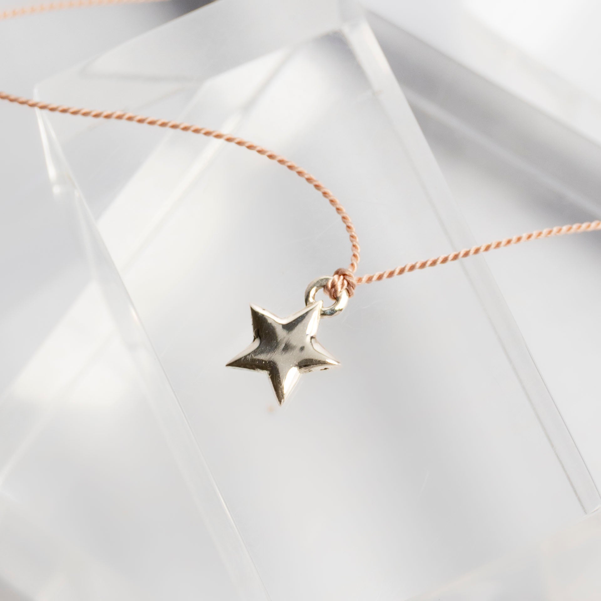 "Dream" Sterling Silver Star Charm on Silk Cord Necklace