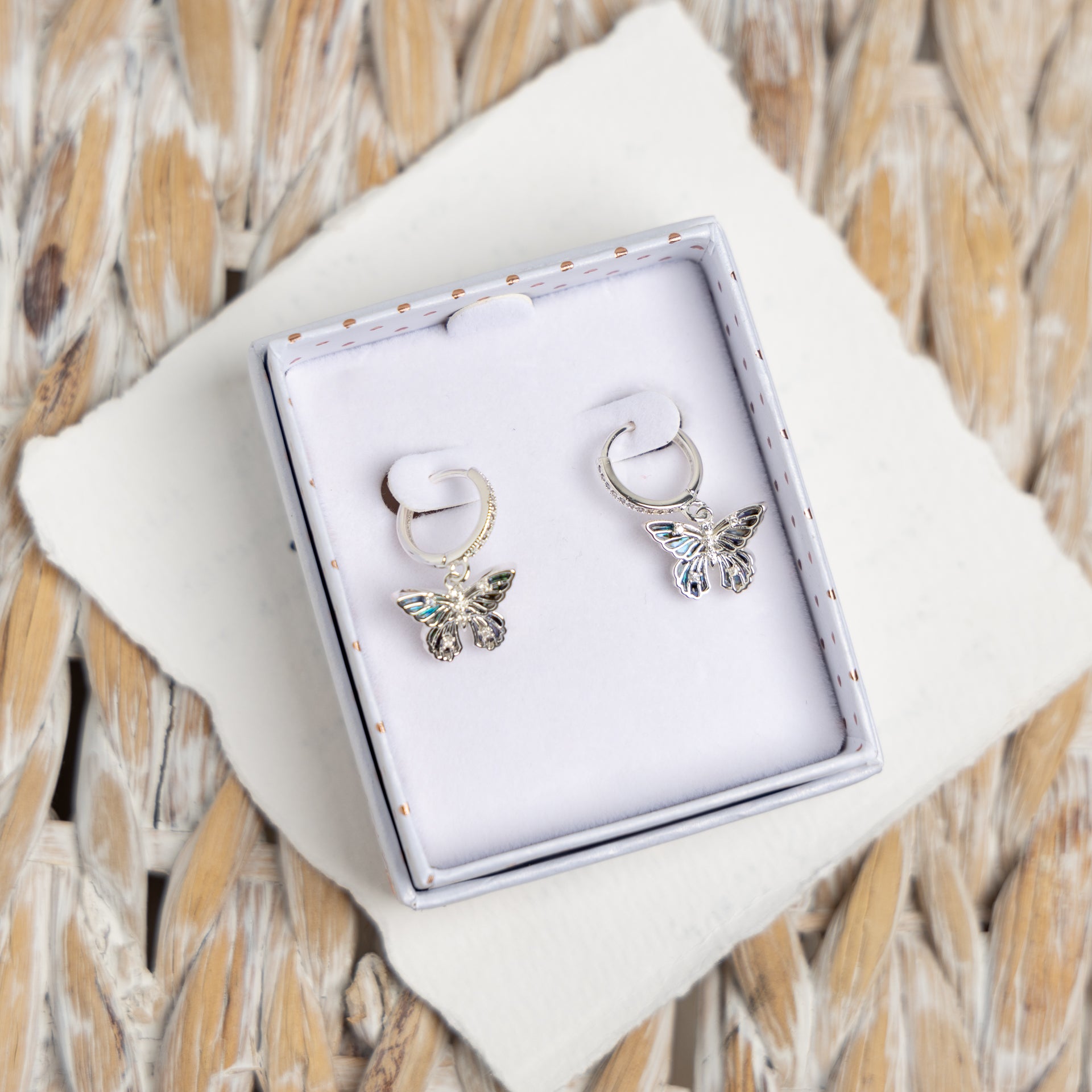 Pāua Shell Butterfly Huggie Earrings