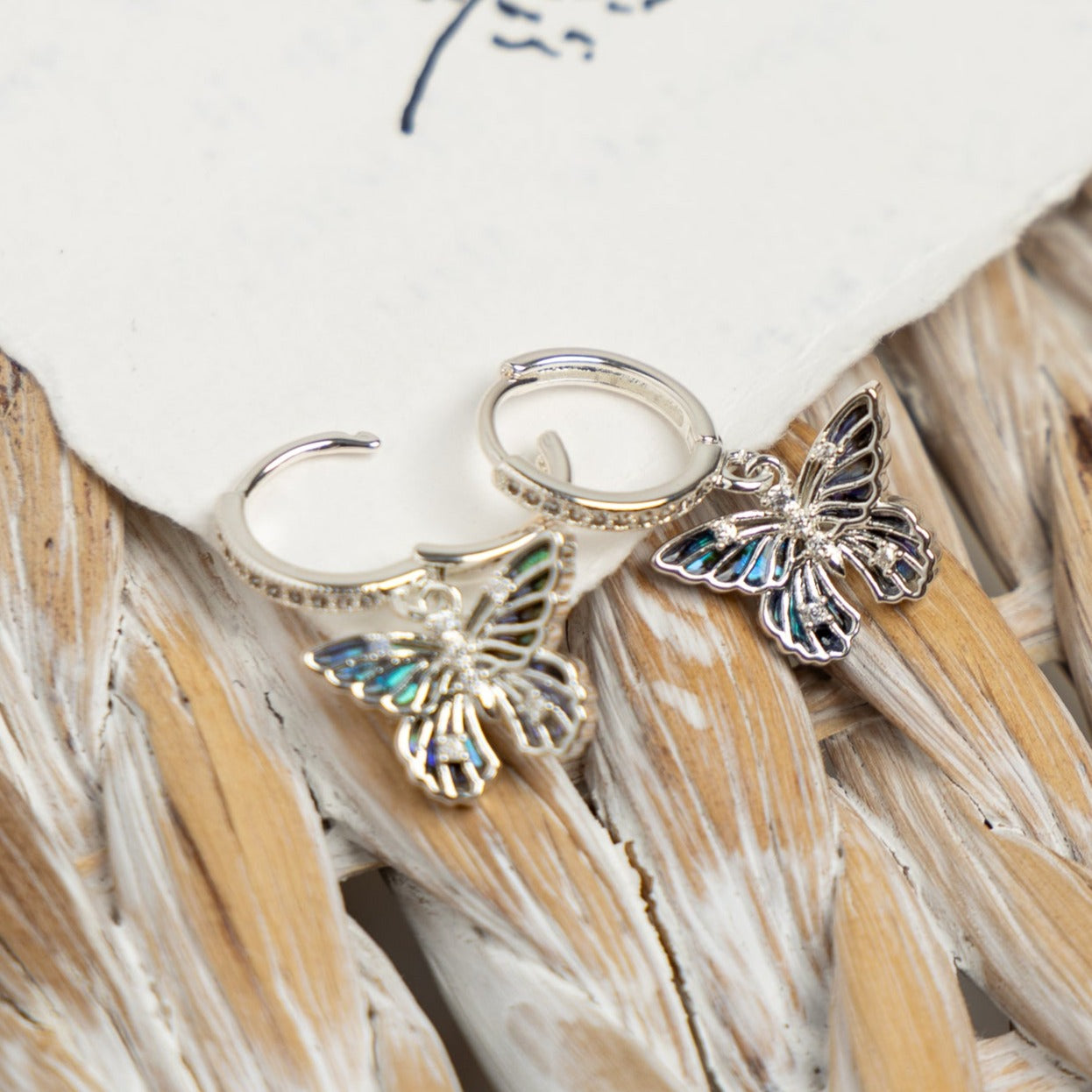 Pāua Shell Butterfly Huggie Earrings