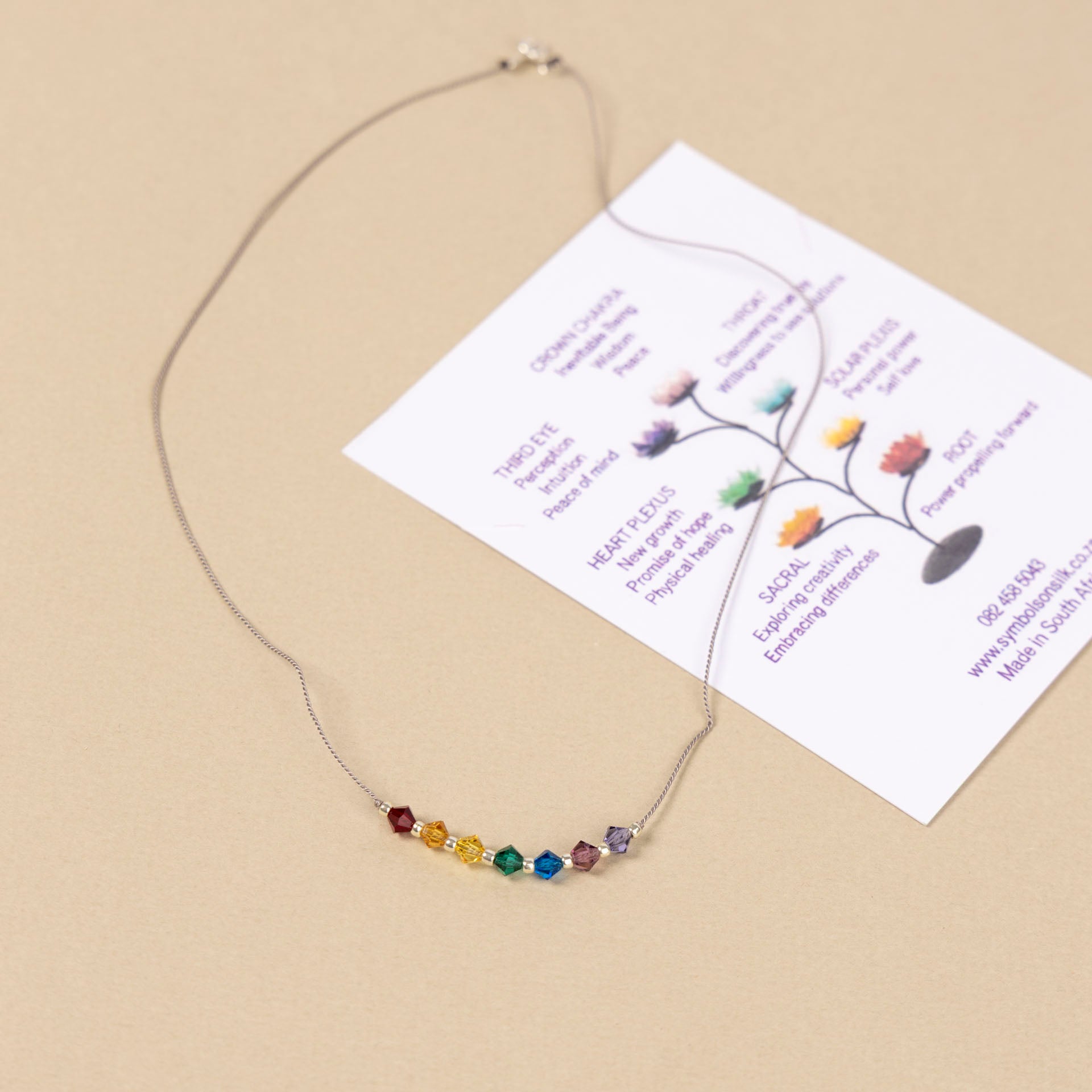 Swarovski Crystal Chakra Necklace on Silk