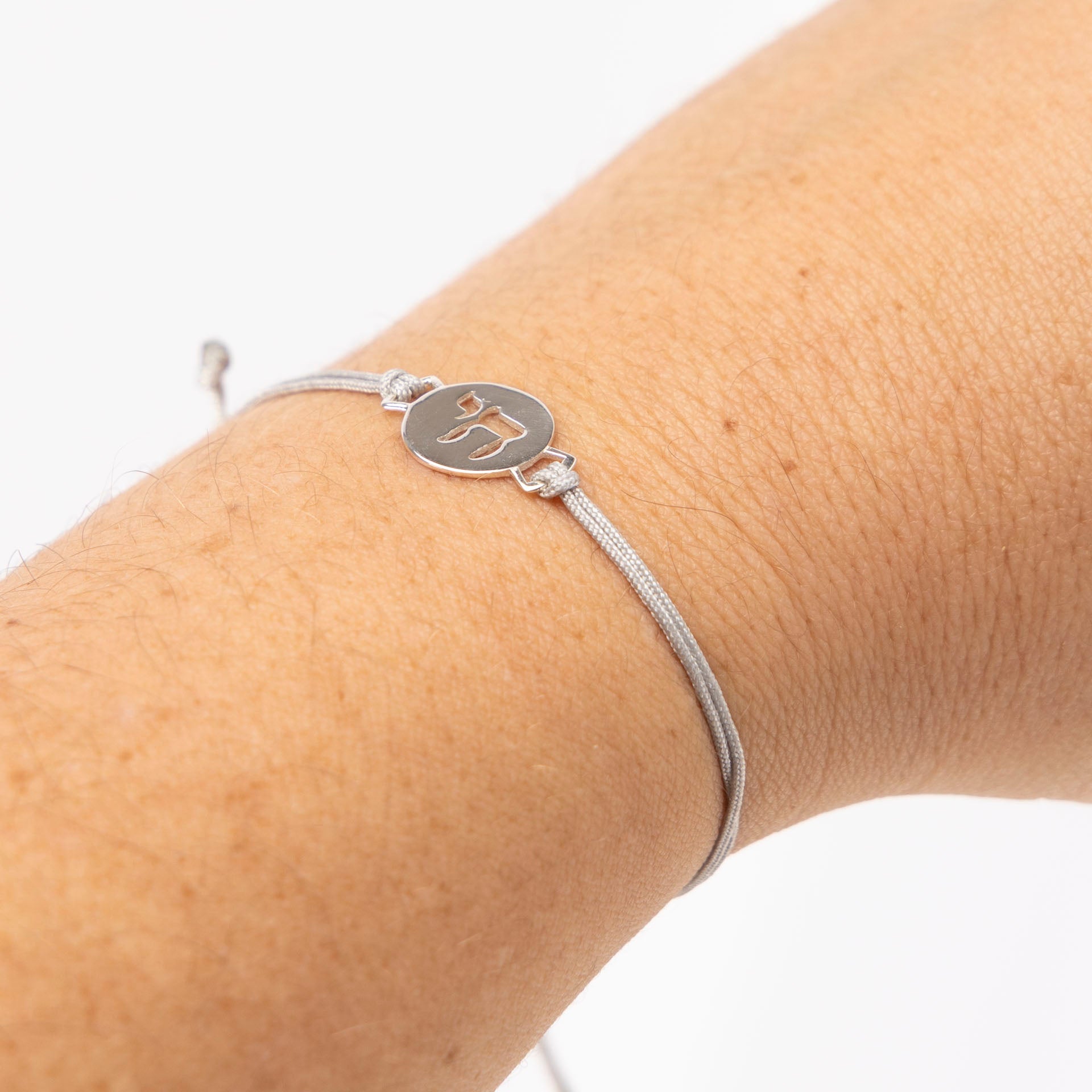 Sterling Silver Chai Bracelet on Silk Cord