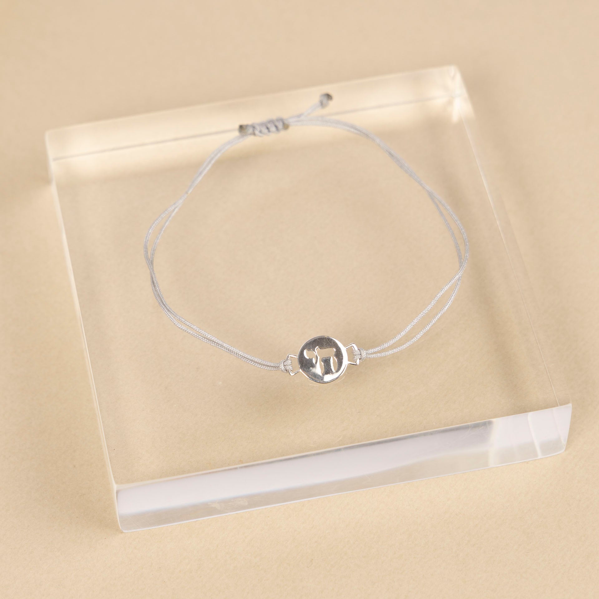 Sterling Silver Chai Bracelet on Silk Cord