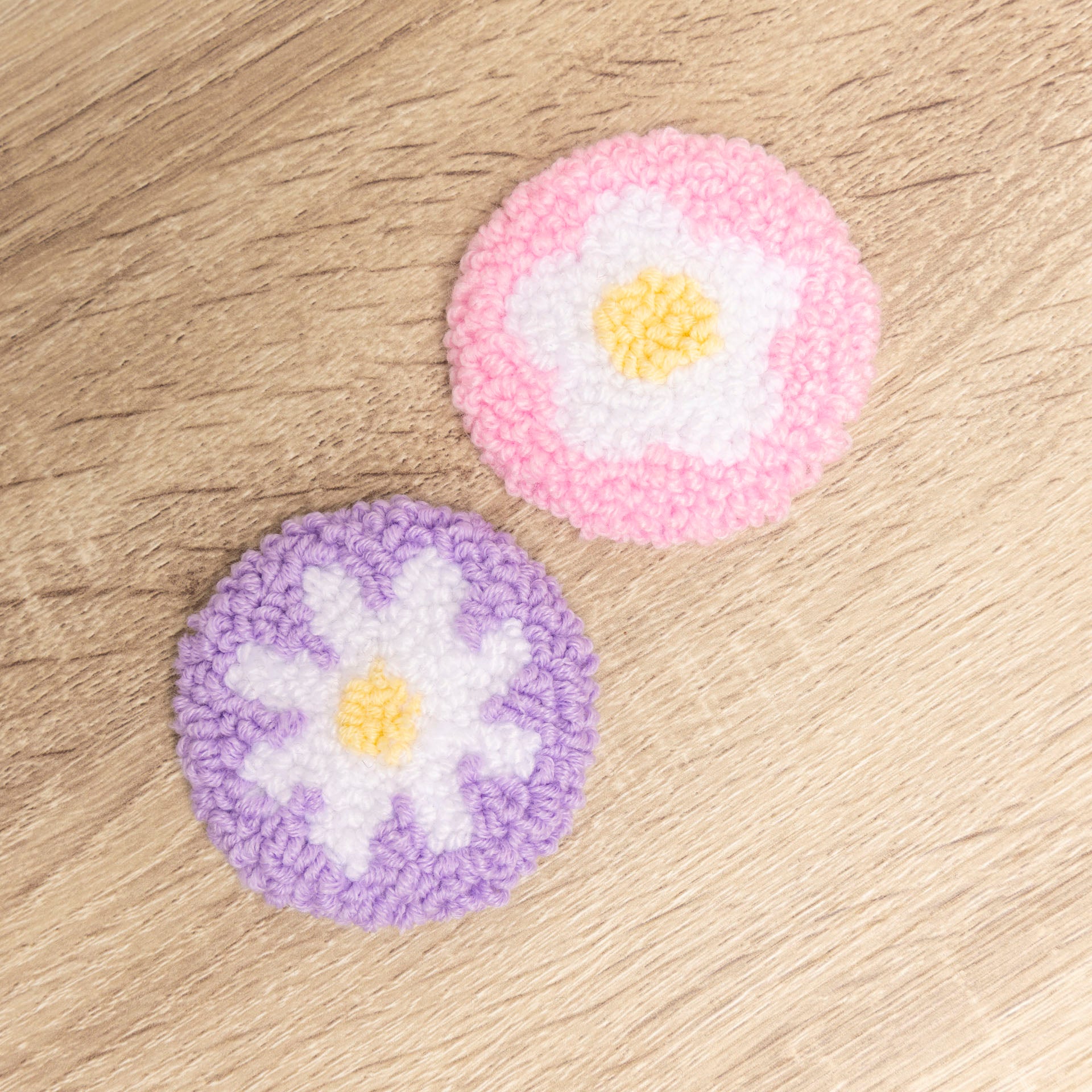 Punch-Needle Car Coasters (set of 2 – assorted styles)