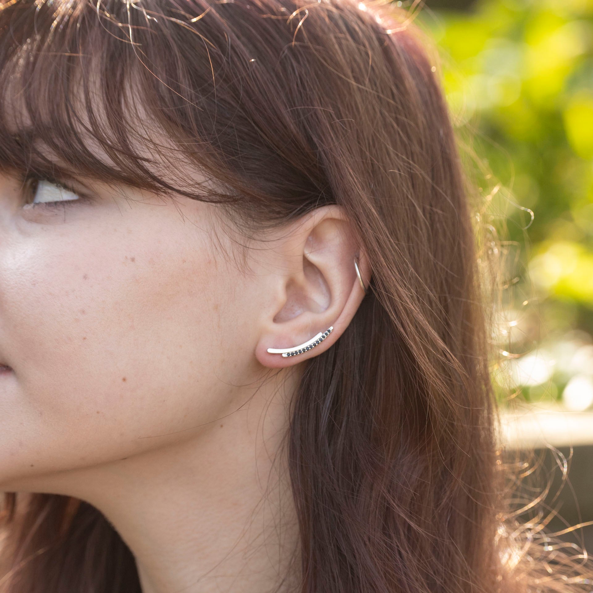 Sterling Silver and Black Cubic Zirconia Creeper Stud Earrings