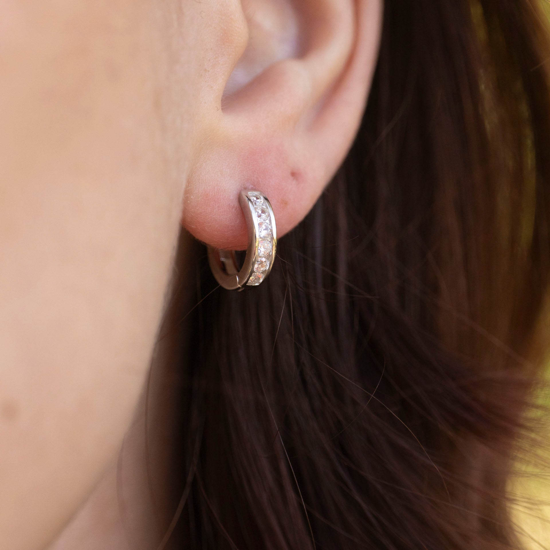 Sterling Silver Diamanté Huggie Earrings