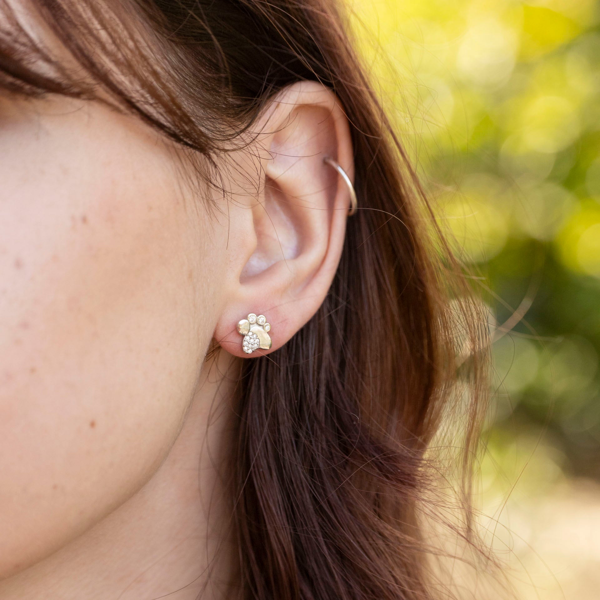 Sterling Silver Diamanté Paw Print Stud Earrings