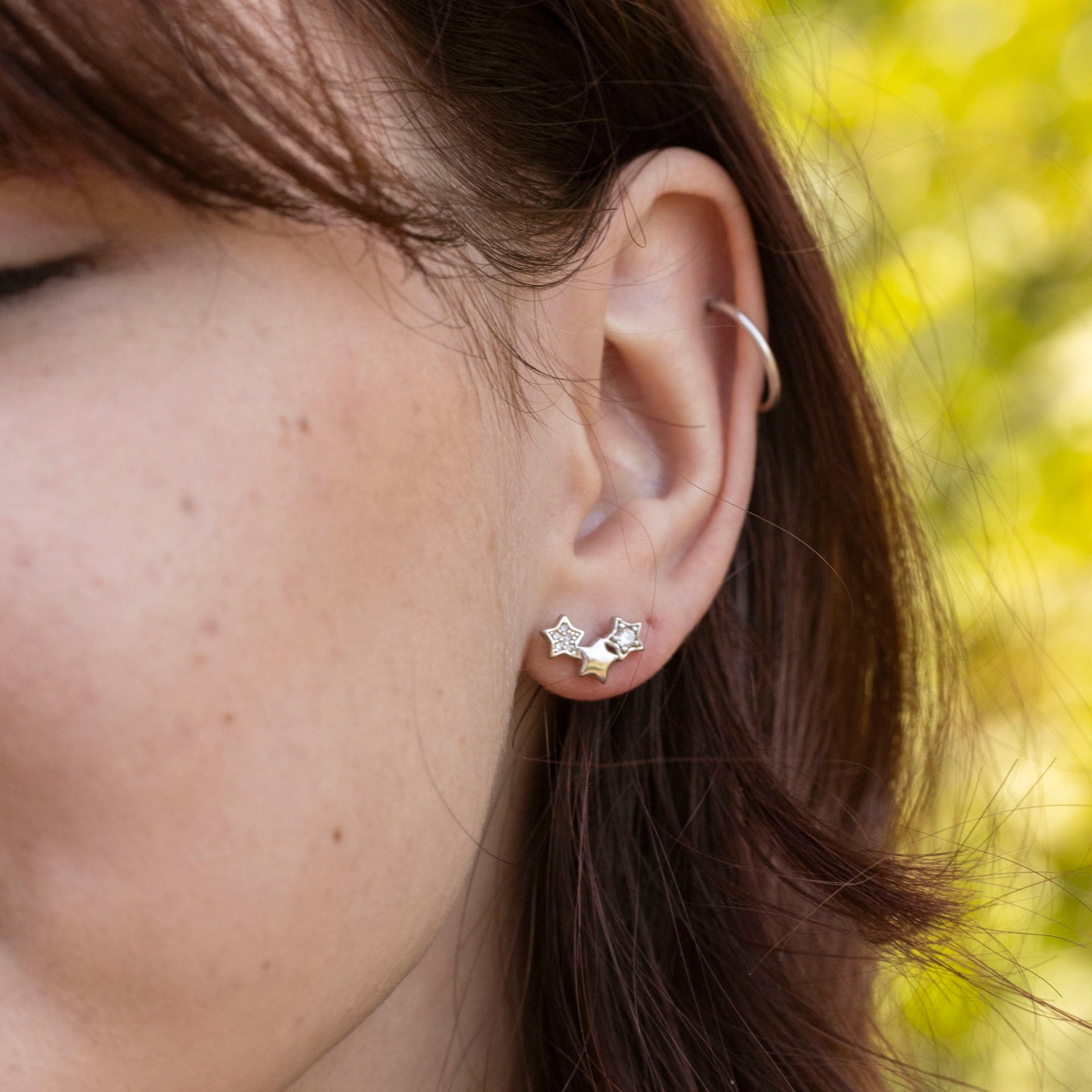 Sterling Silver Trio of Stars Stud Earrings