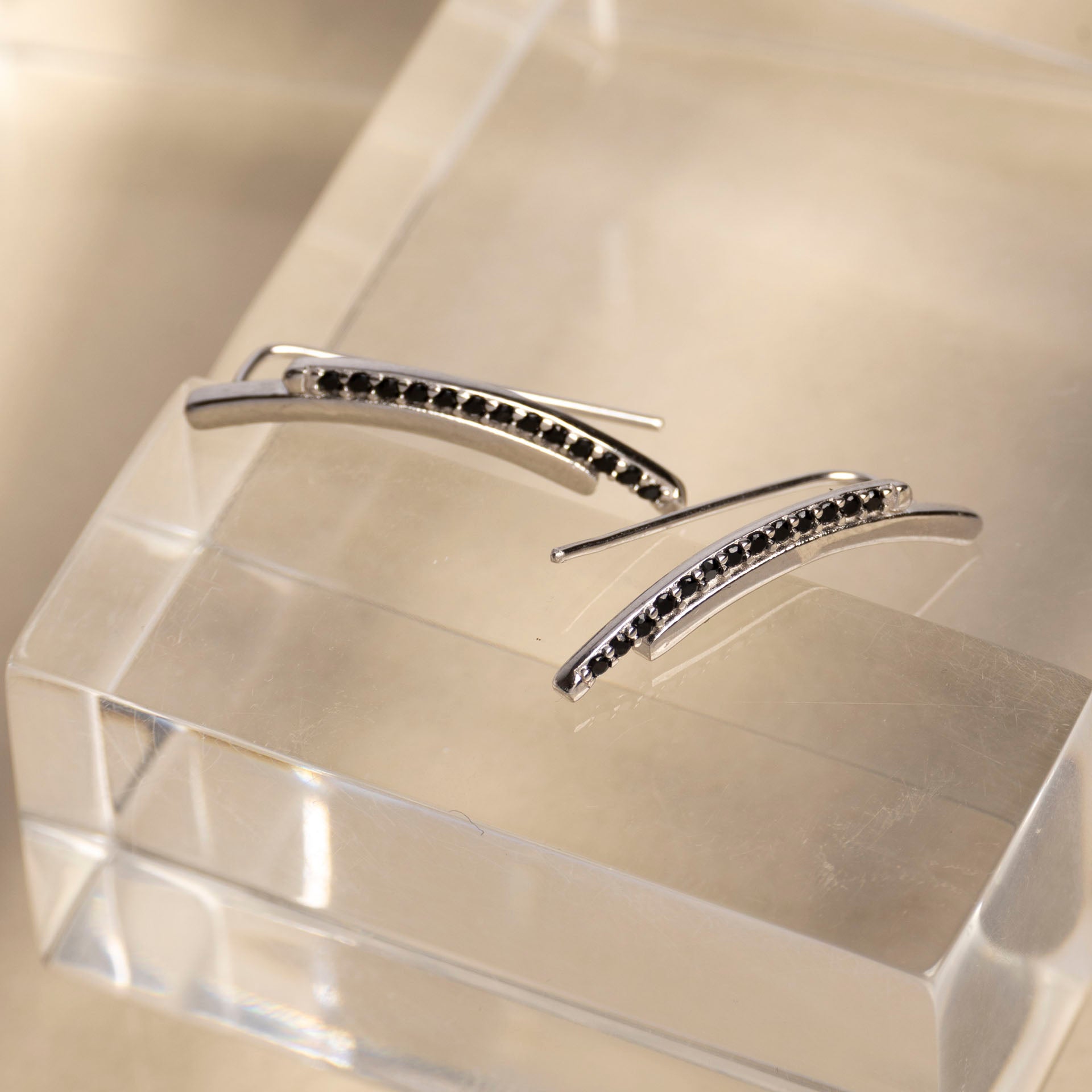 Sterling Silver and Black Cubic Zirconia Creeper Stud Earrings