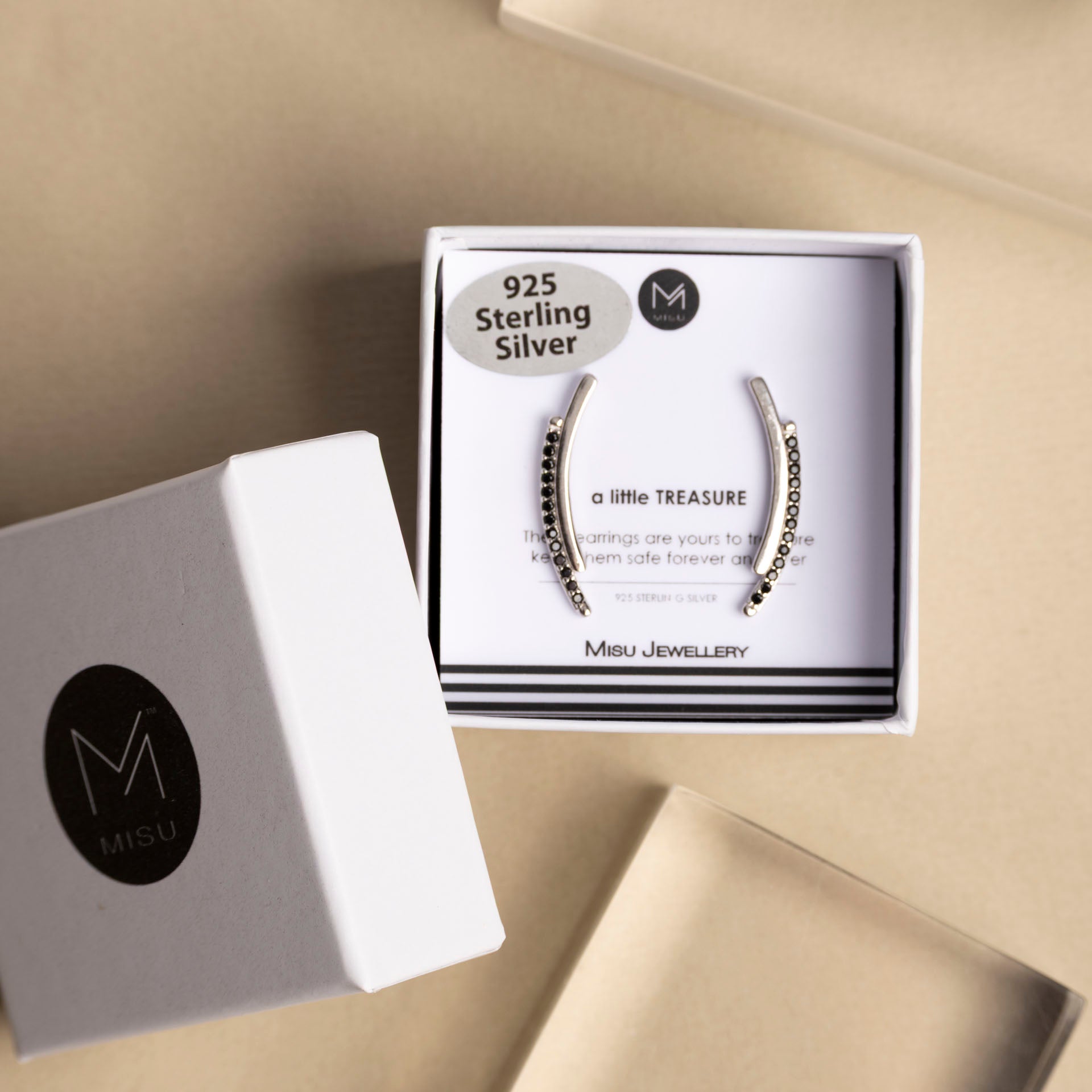 Sterling Silver and Black Cubic Zirconia Creeper Stud Earrings