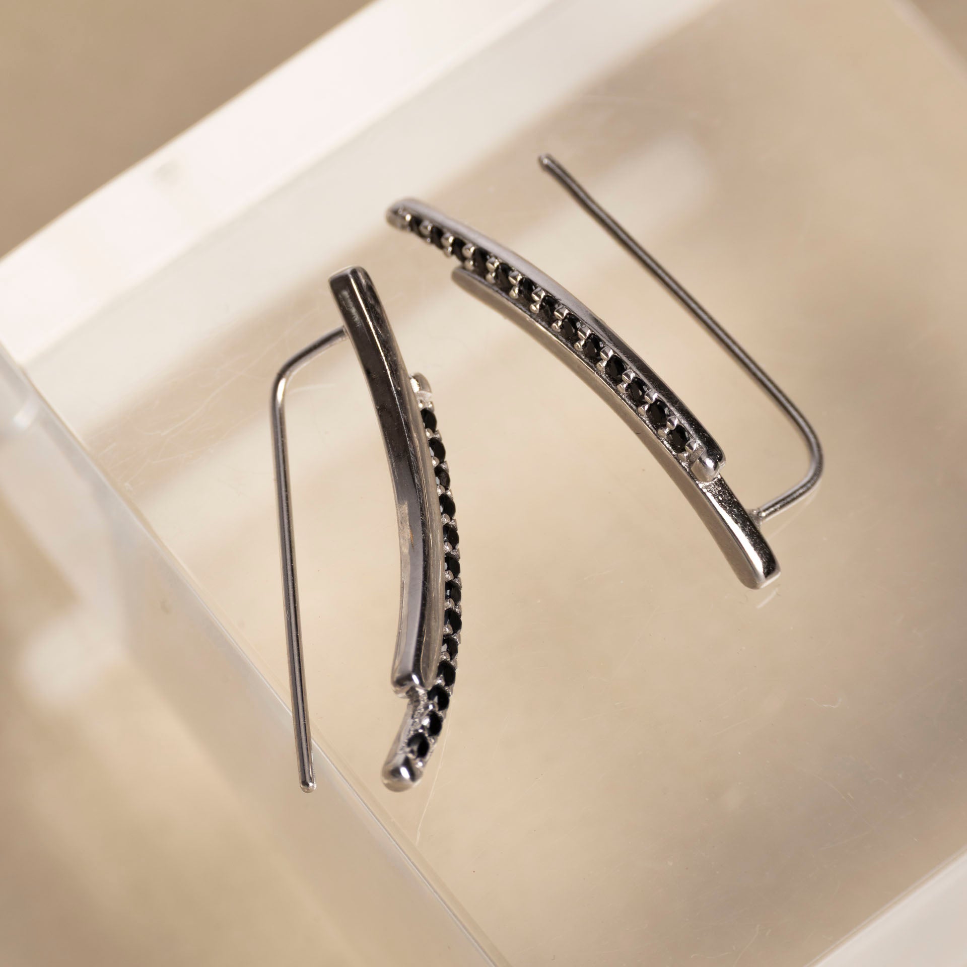 Sterling Silver and Black Cubic Zirconia Creeper Stud Earrings