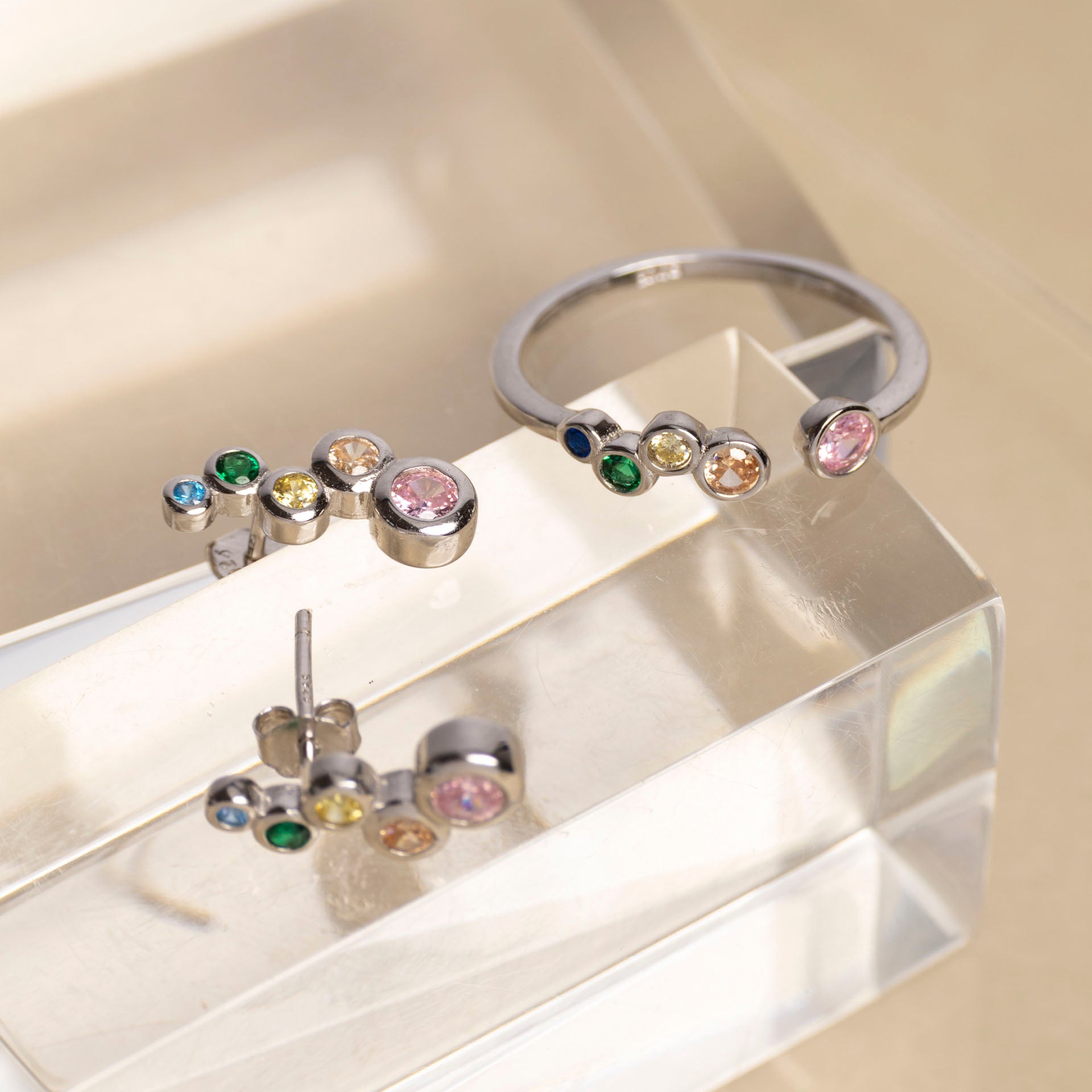 Sterling Silver Candy Cluster Adjustable Ring