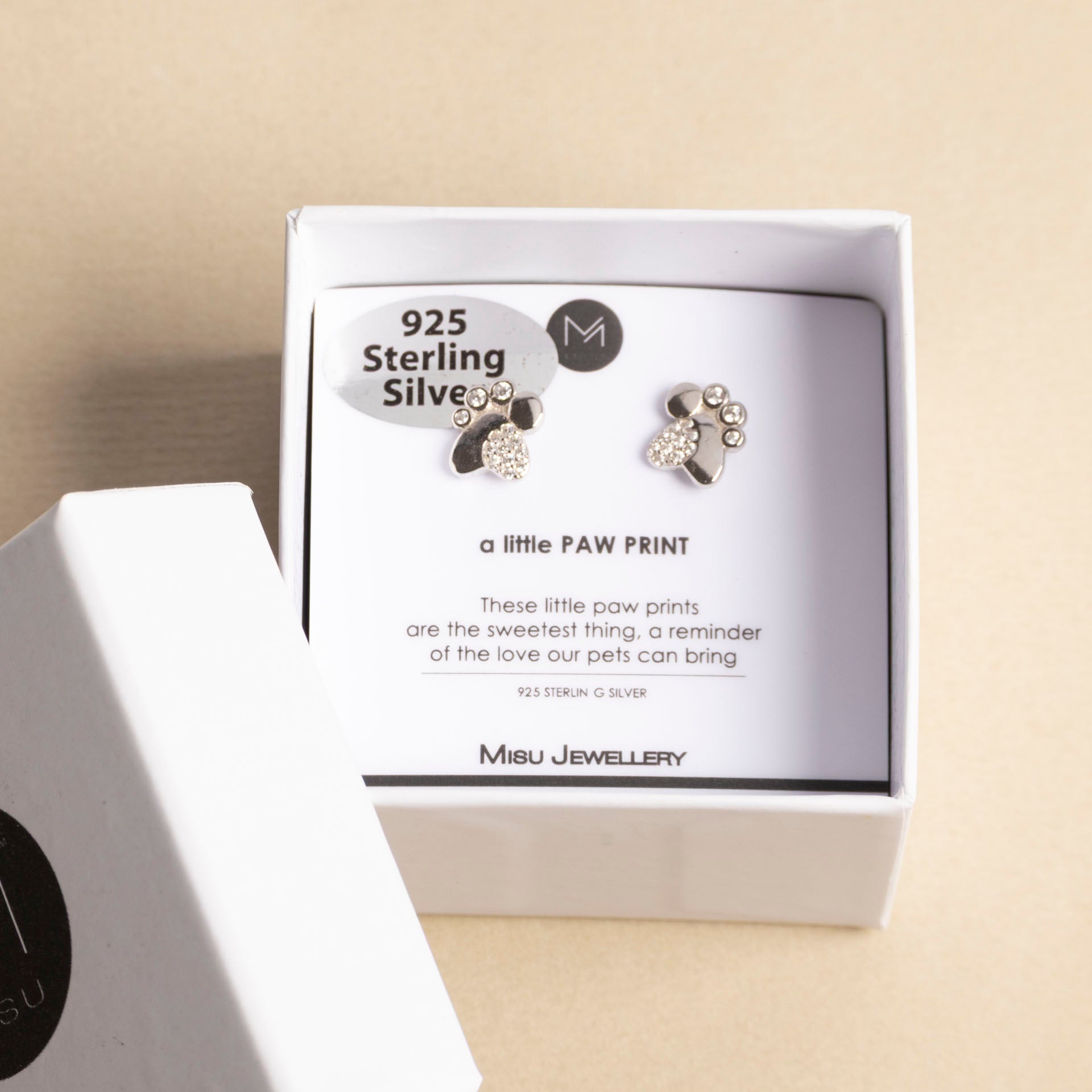 Sterling Silver Diamanté Paw Print Stud Earrings