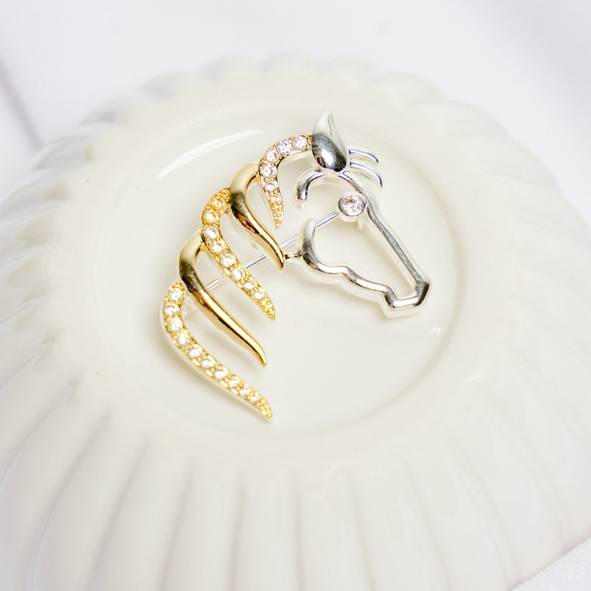 Silver & Gold Plated Horse Head Brooch