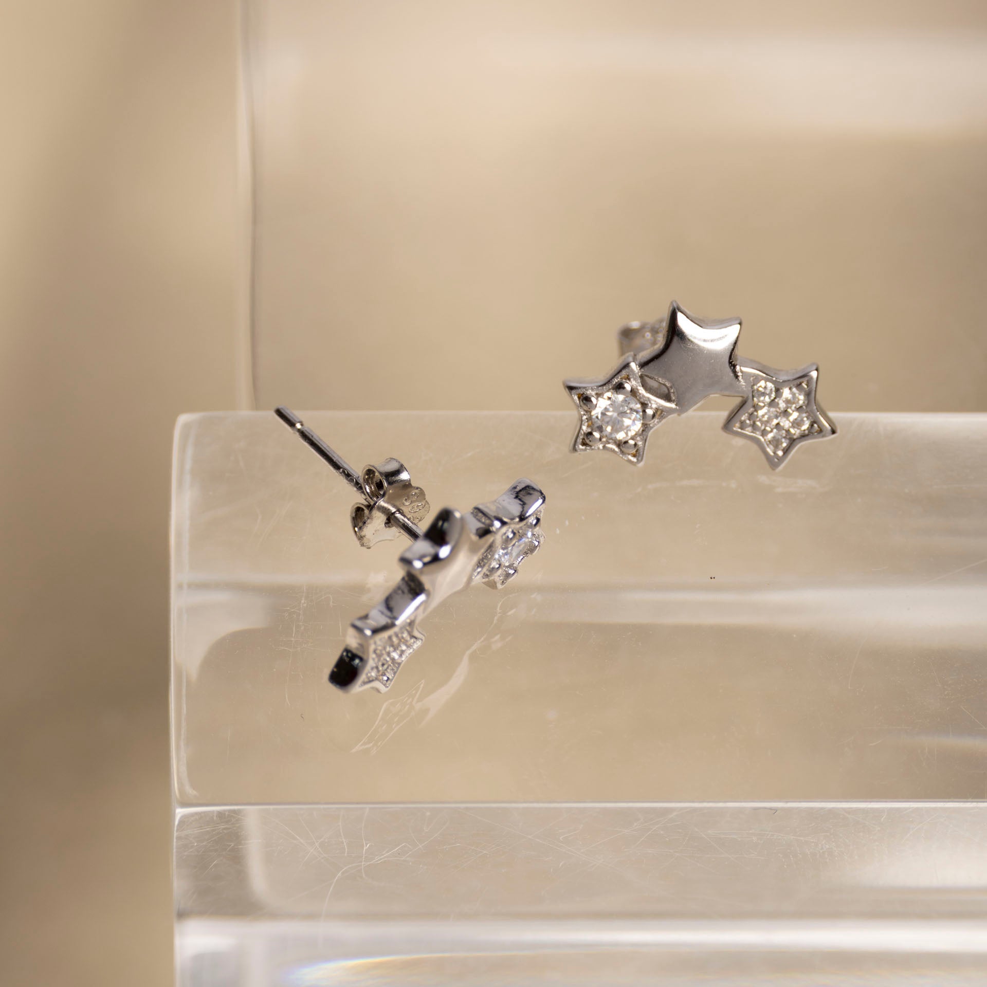 Sterling Silver Trio of Stars Stud Earrings