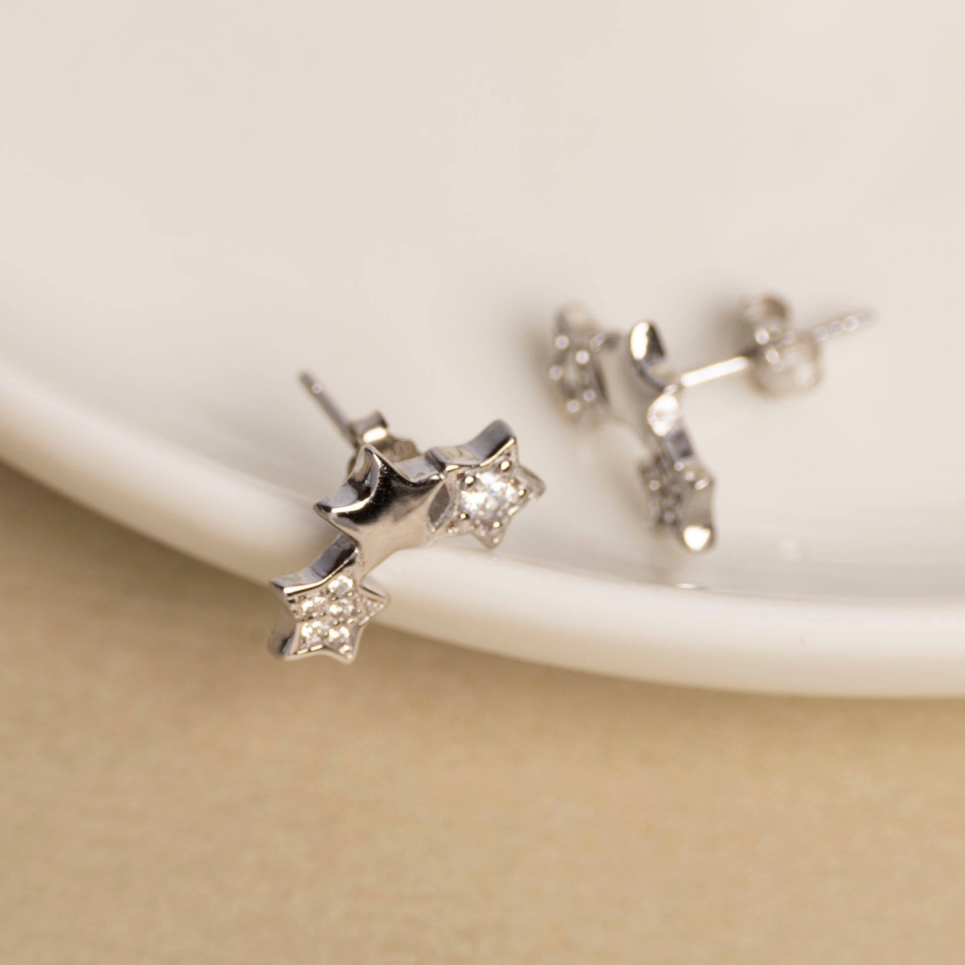 Sterling Silver Trio of Stars Stud Earrings