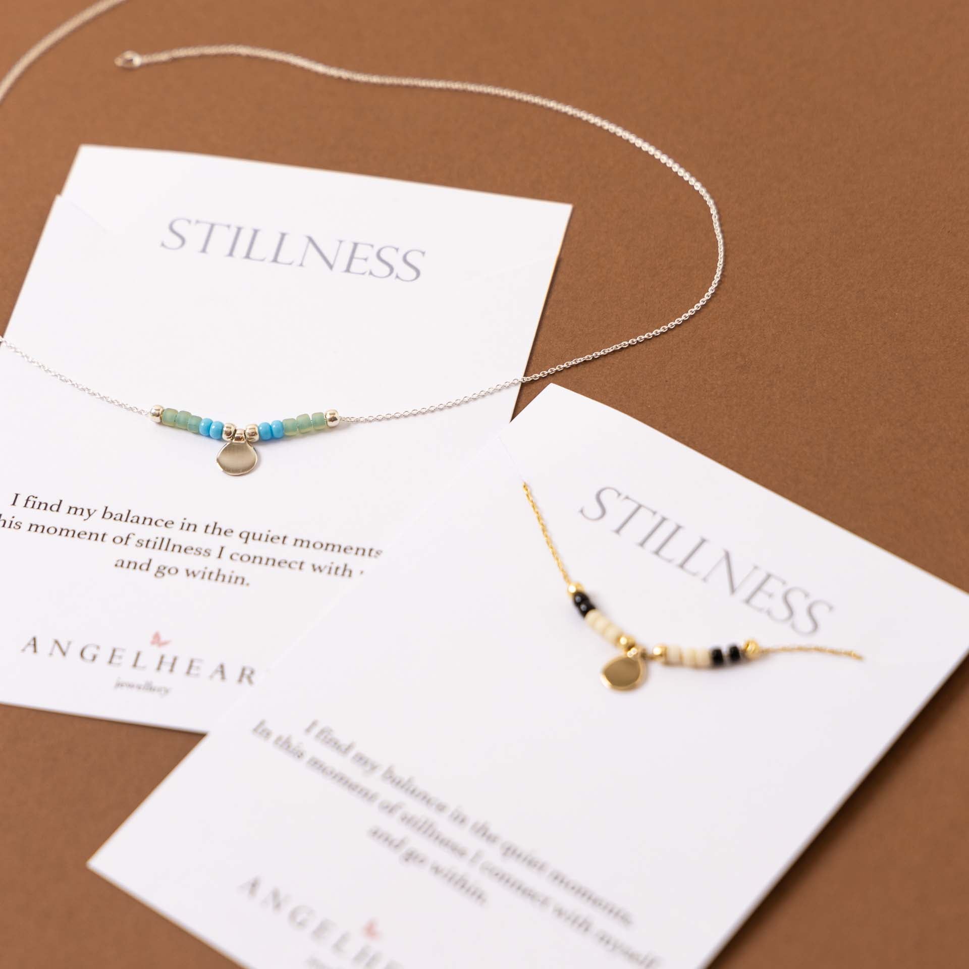 "Stillness" Beaded Charm Necklace (Sterling Silver / Gold-Plated)